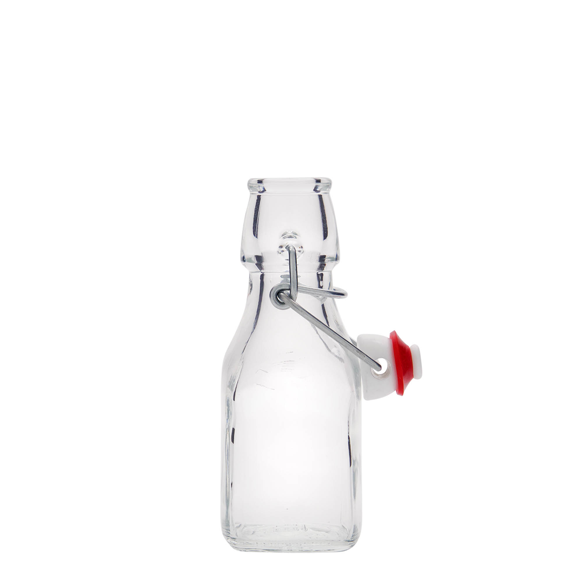 125 ml glass bottle 'Swing', square, opening: swing top closure