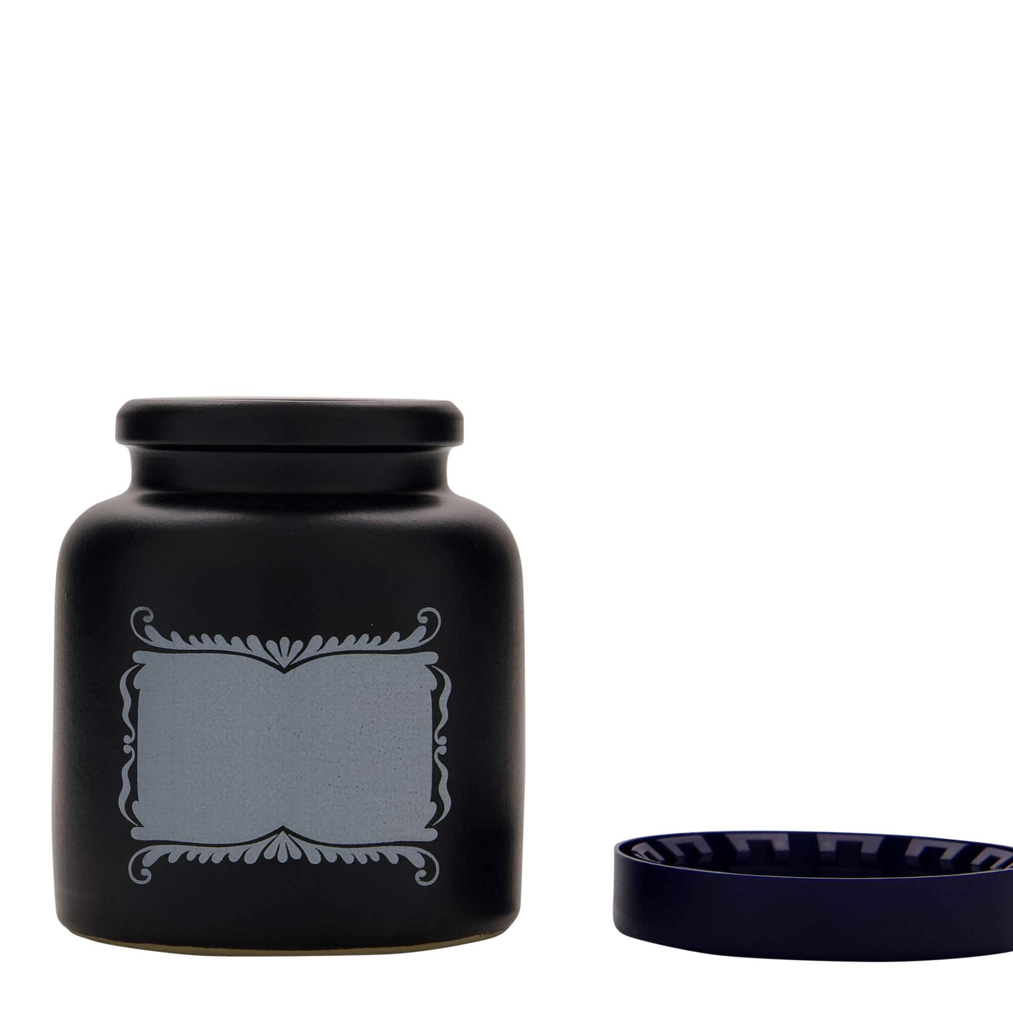 270 ml stoneware pot, design: label panel, ceramic, black, opening: slip lid
