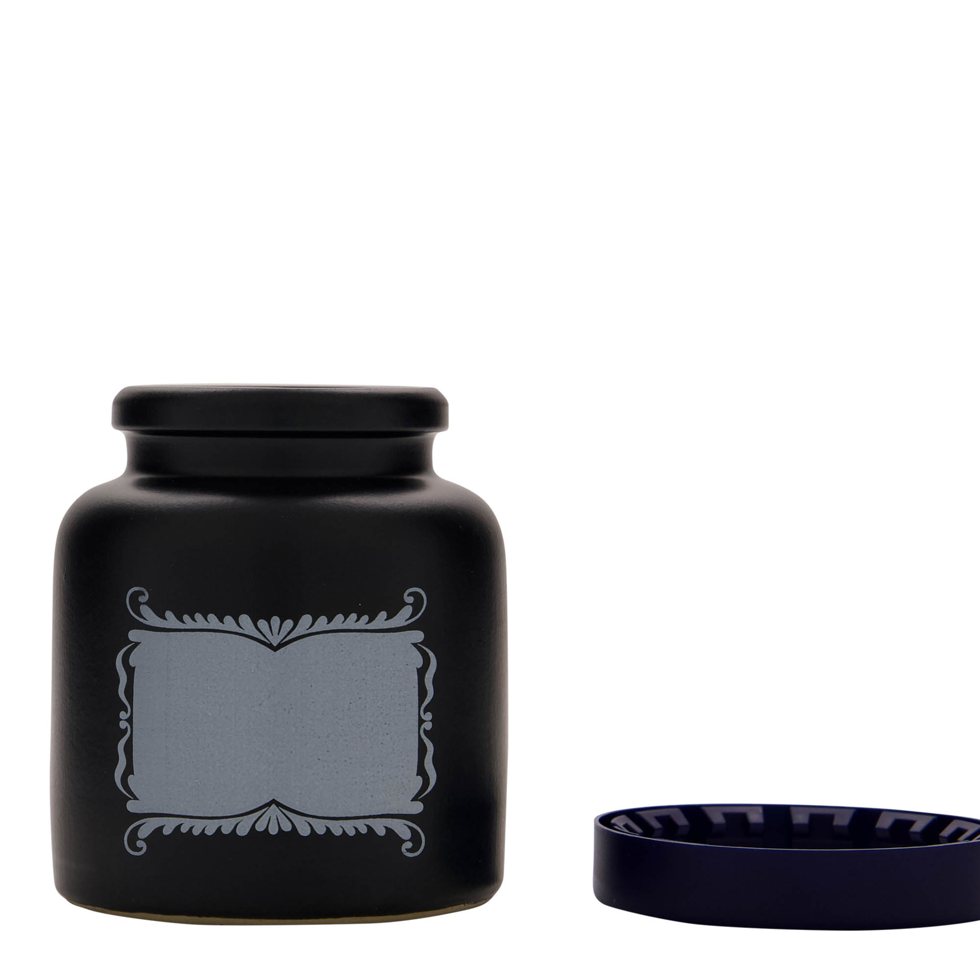 270 ml stoneware pot, design: label panel, ceramic, black, opening: slip lid