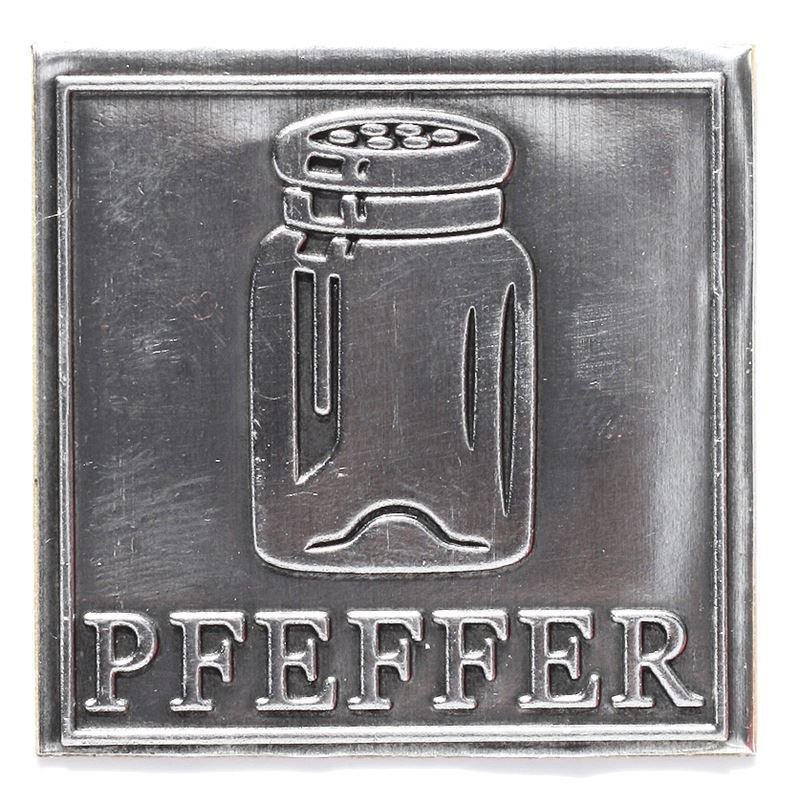 Pewter tag 'Pepper', square, metal, silver