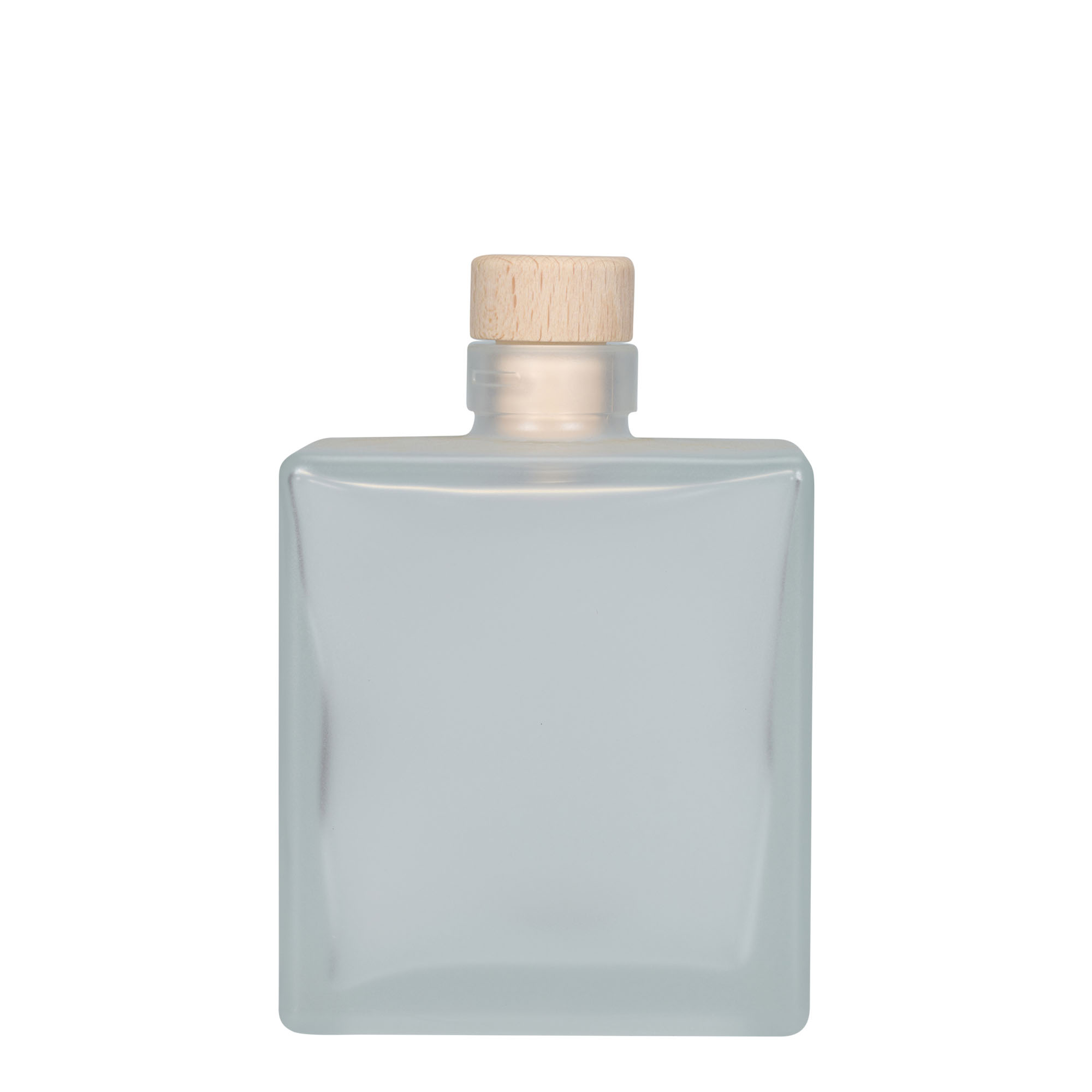 500 ml glass bottle 'Cube', square, frosted, opening: cork