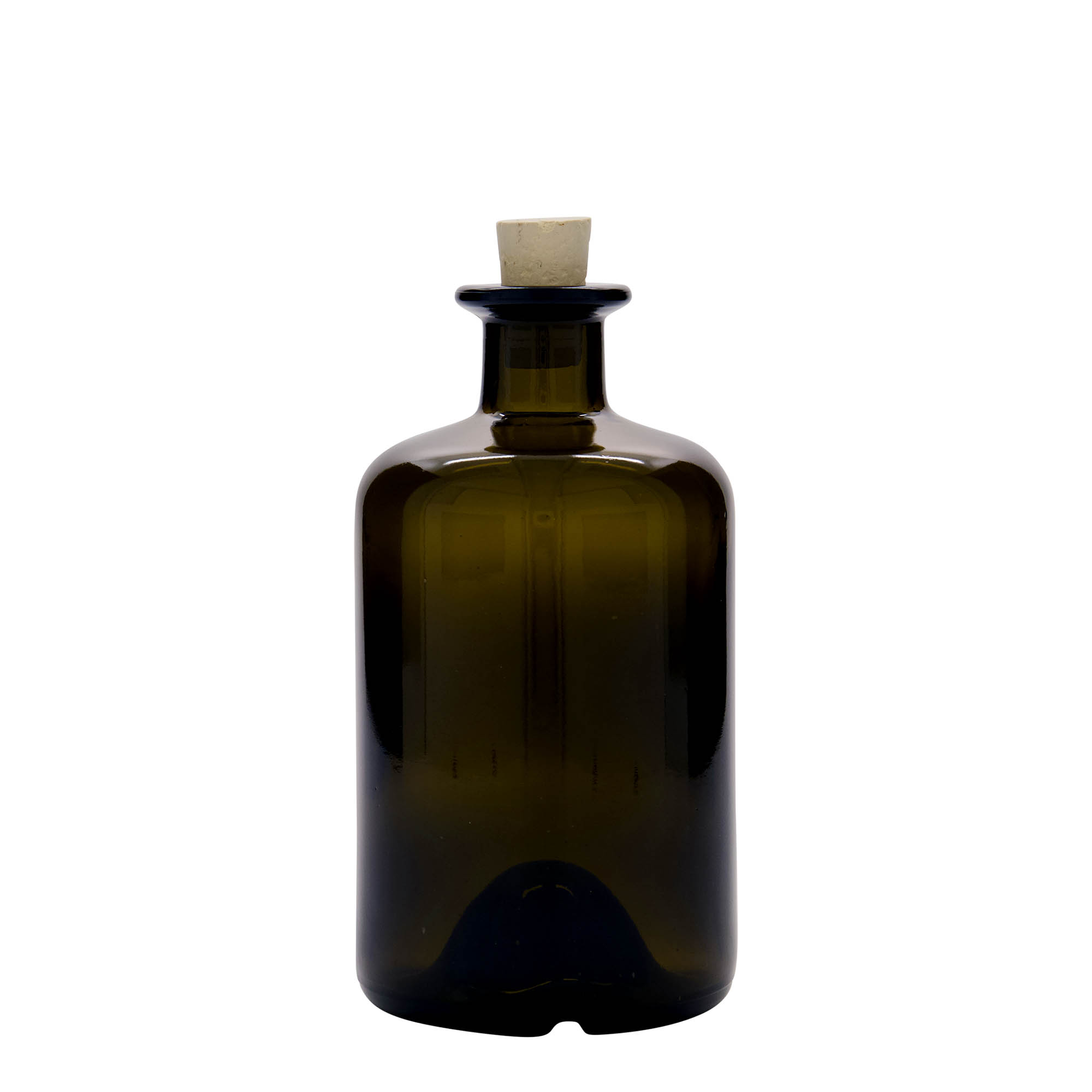 500 ml glass bottle apothecary, antique green, opening: cork