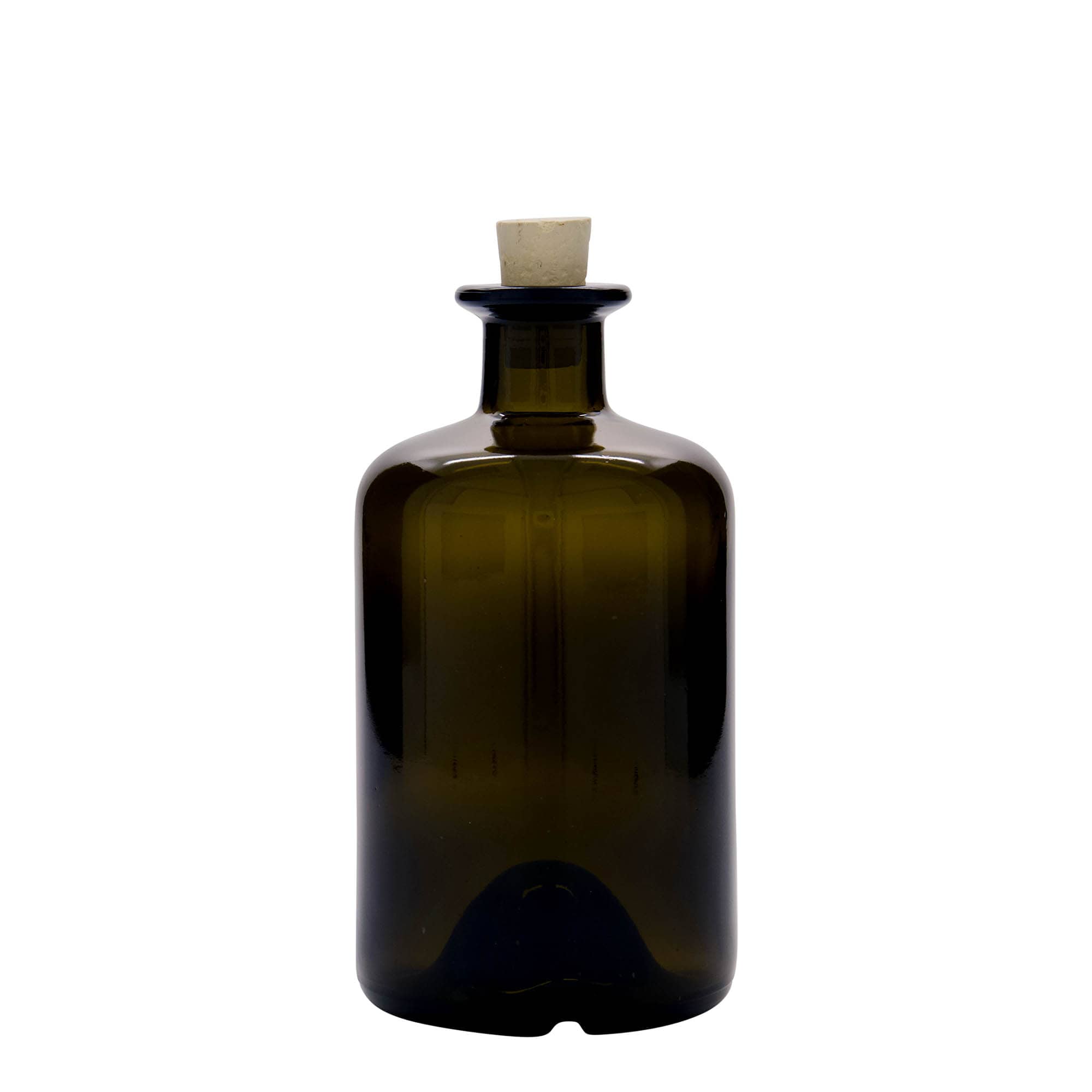 500 ml glass bottle apothecary, antique green, opening: cork