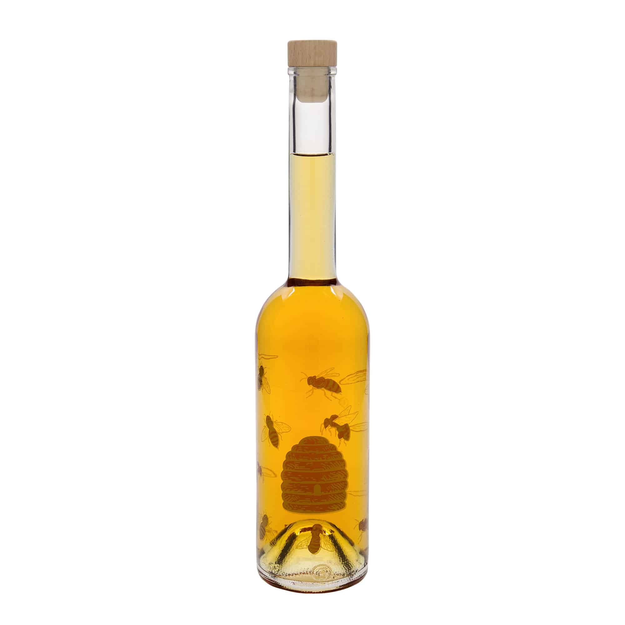 500 ml glass bottle 'Opera', motif: bees, opening: cork