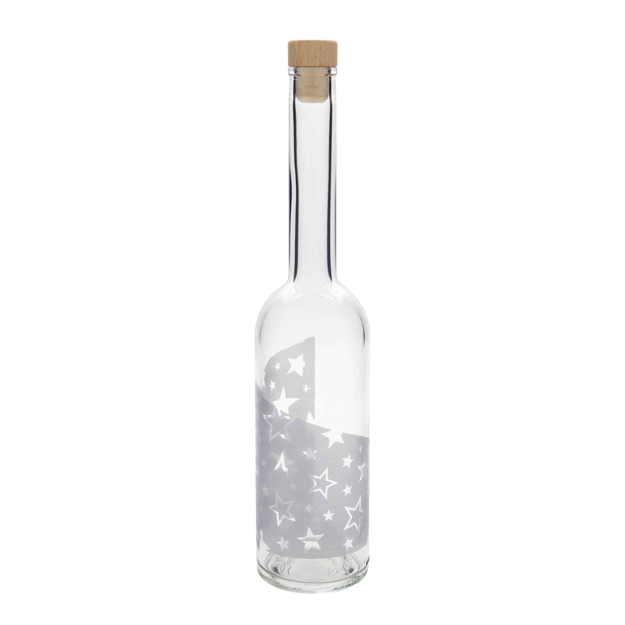 500 ml glass bottle 'Opera', print: silver stars, closure: cork