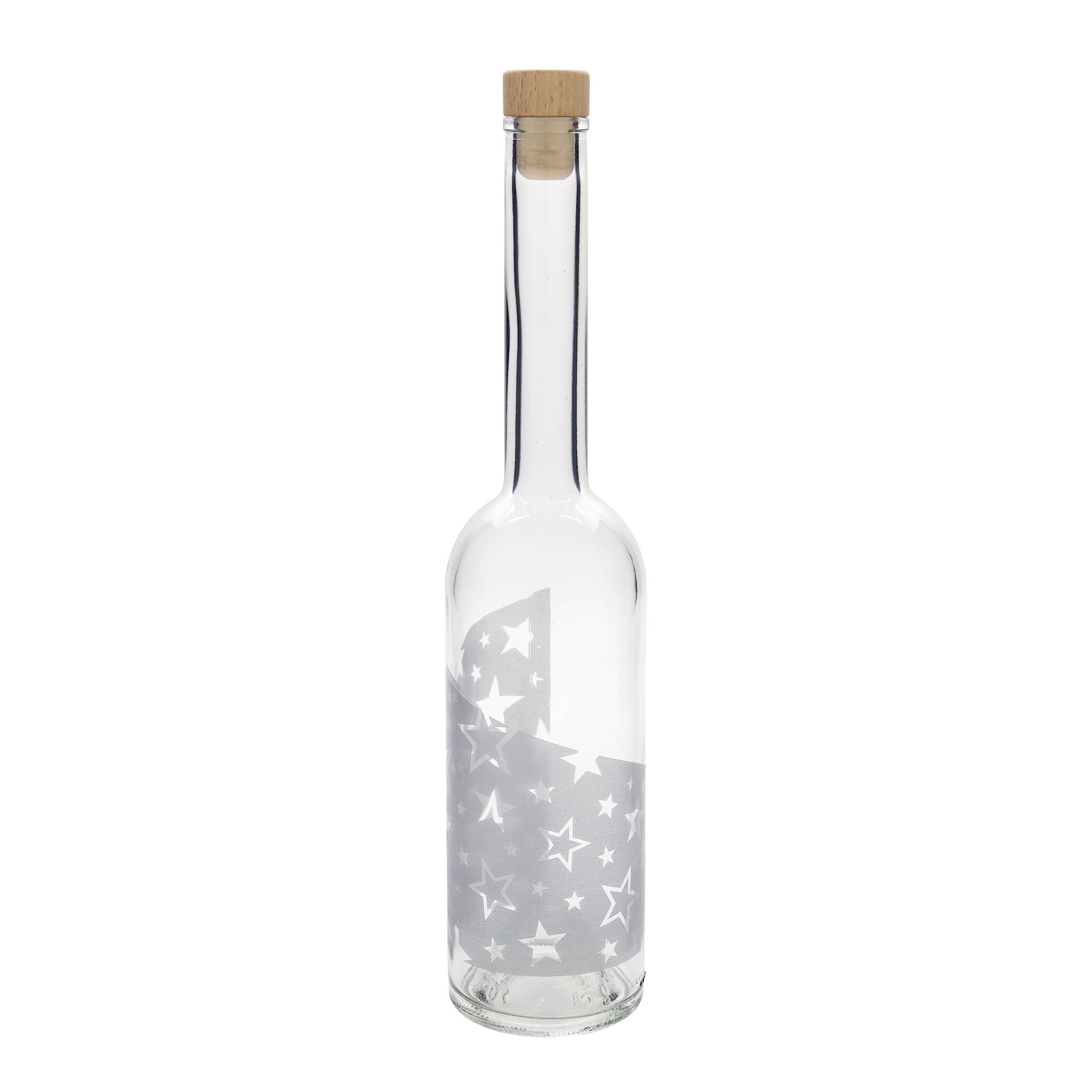 500 ml glass bottle 'Opera', design: silver stars, opening: cork 500 ml glass bottle 'Opera', design: silver stars, opening: cork