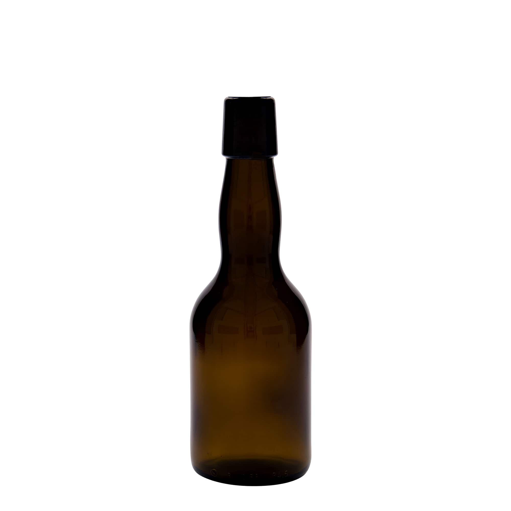 330 ml beer bottle with prunted neck, glass, brown, opening: swing top closure