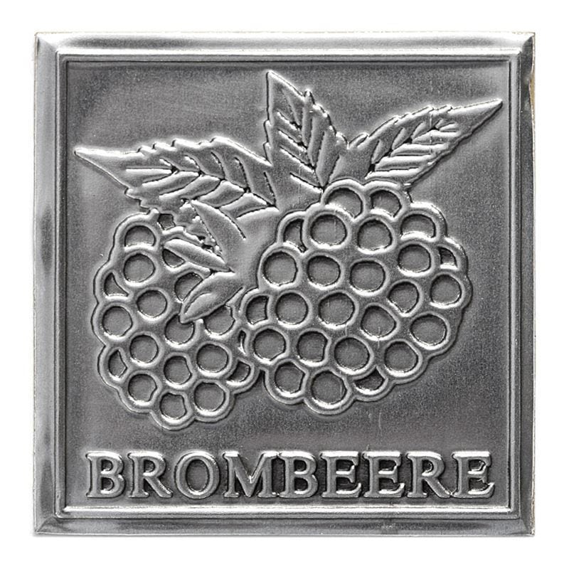 Tin label 'Blackberry', square, metal, silver Tin label 'Blackberry', square, metal, silver