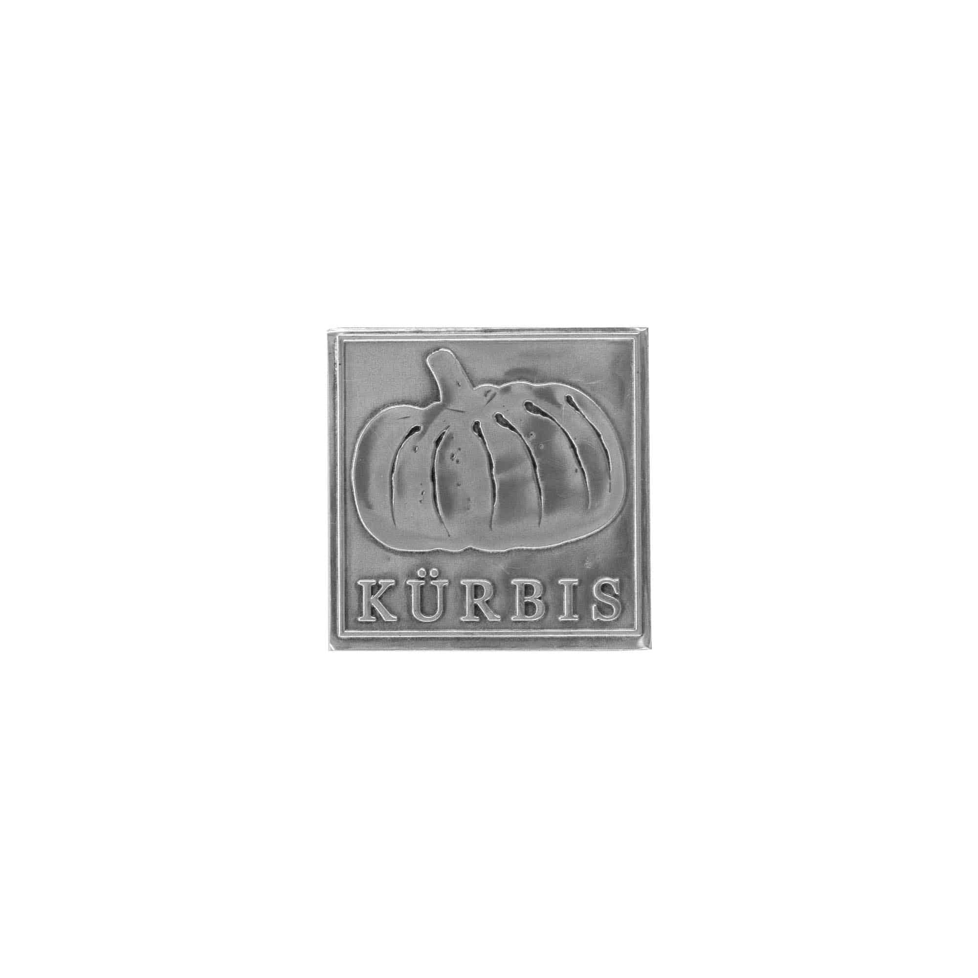 Tin label 'Pumpkin', square, metal, silver
