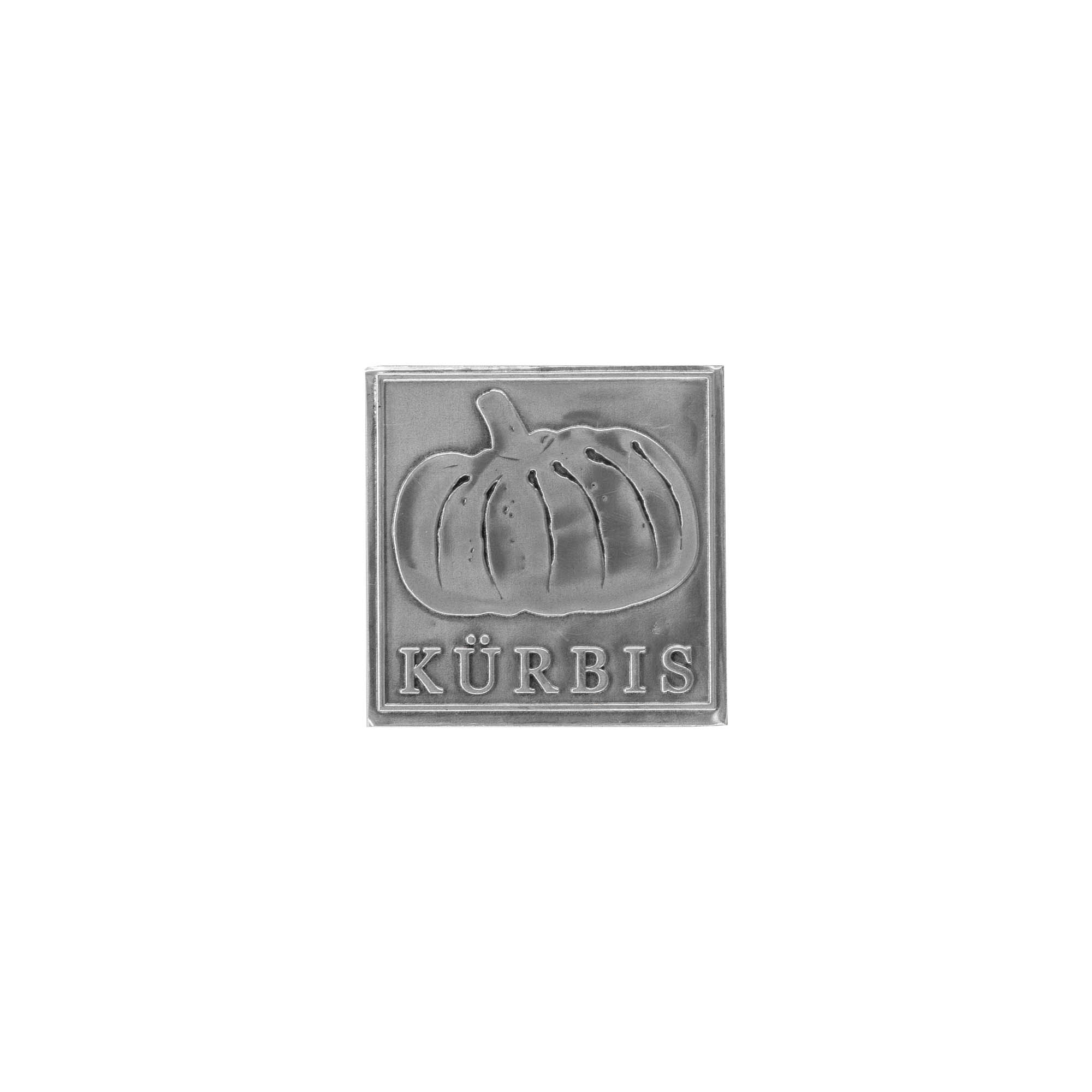 Tin label 'Pumpkin', square, metal, silver Tin label 'Pumpkin', square, metal, silver