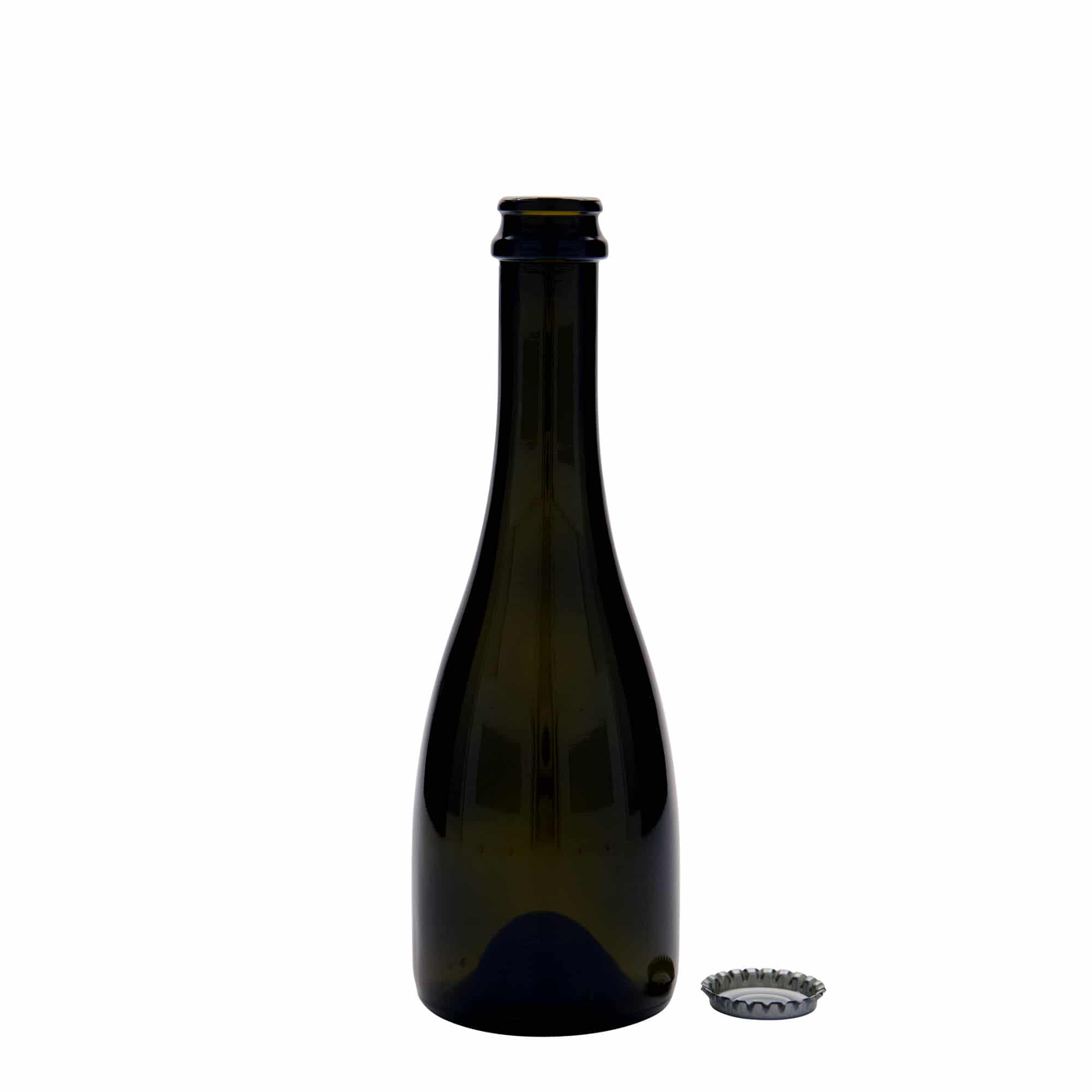 330 ml beer/champagne bottle ‘Tosca’, glass, antique green, mouth: crown cap