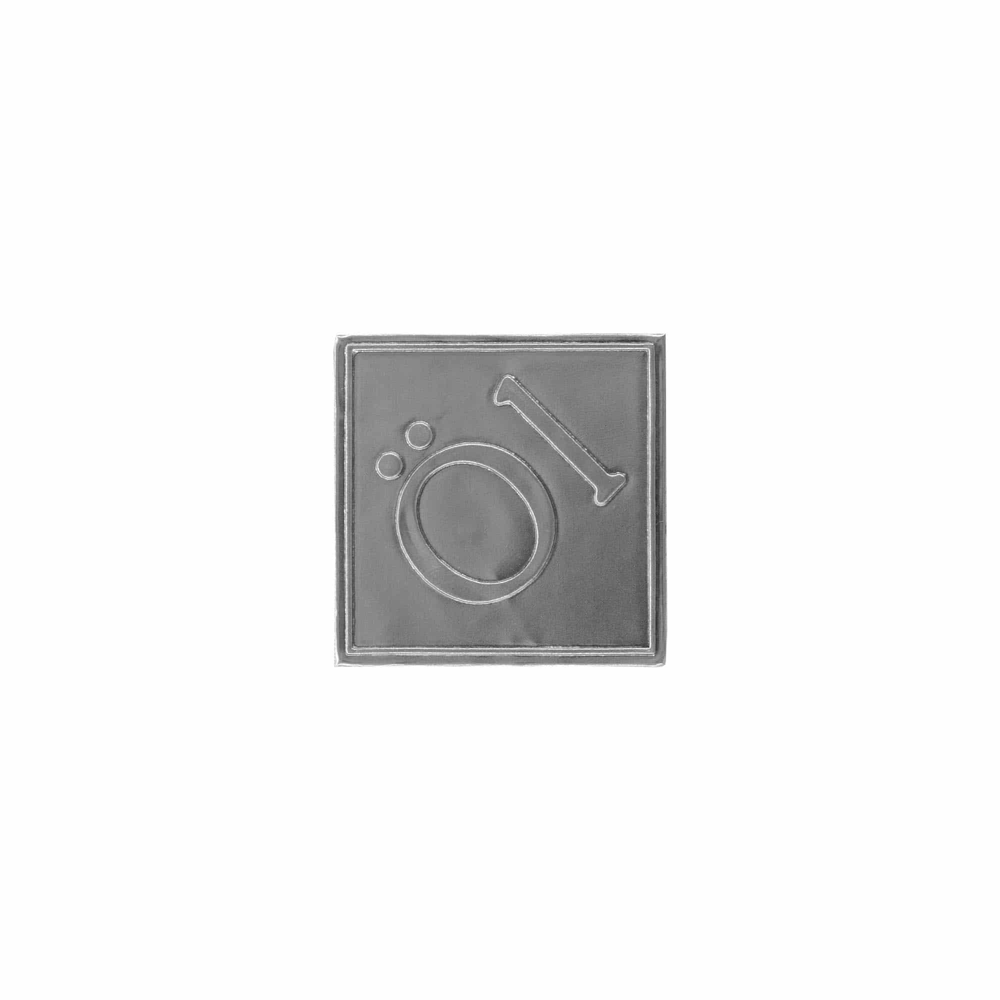 Tin label 'Oil', square, metal, silver