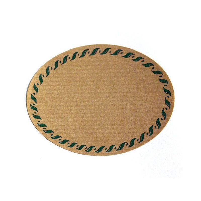 Natural label 'Knitted Edge', oval, paper, green/brown