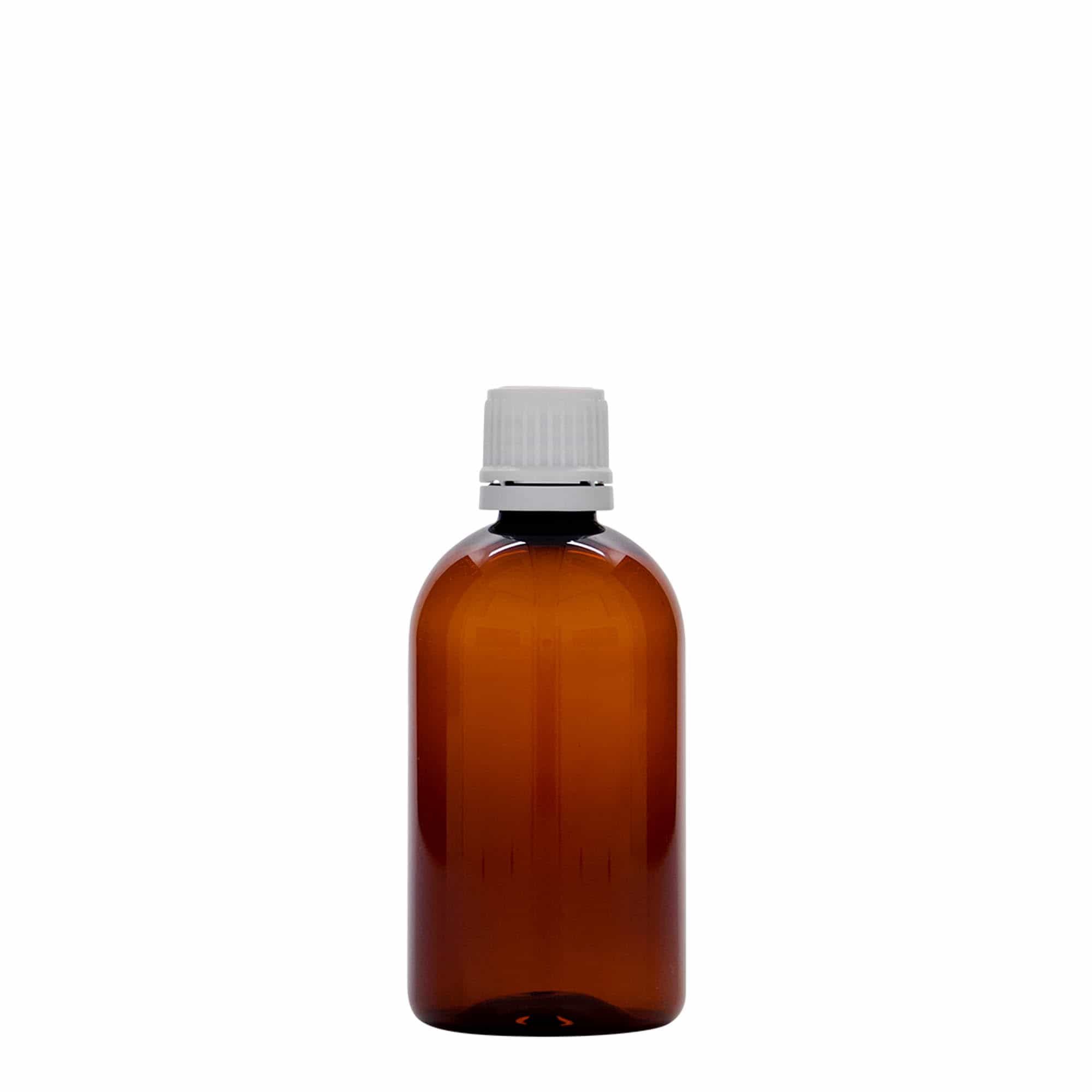 100 ml PET medical bottle 'Easy Living', brown, plastic, opening: DIN 18