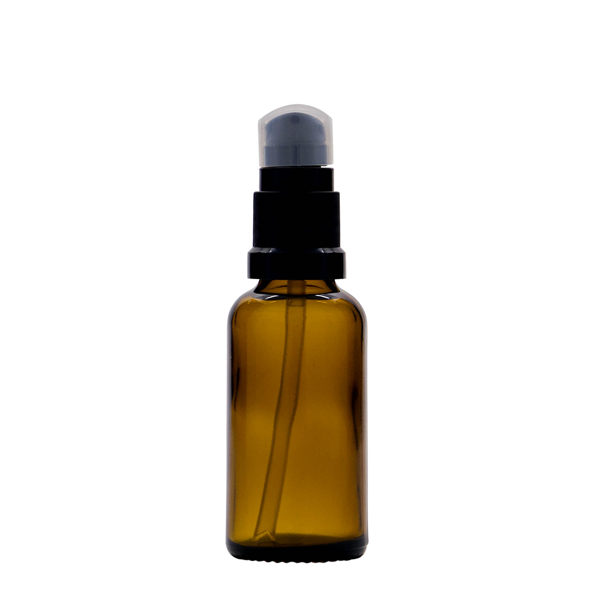 30 ml medical bottle with lotion pump, glass, brown, opening: DIN 18 30 ml medical bottle with lotion pump, glass, brown, opening: DIN 18