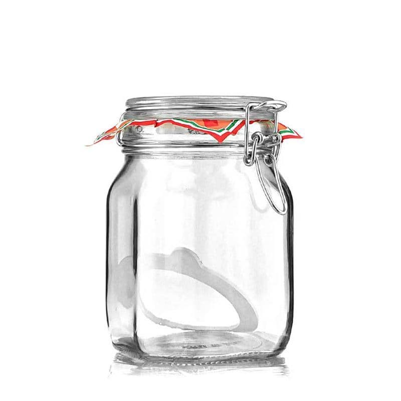 1,000 ml clip top jar 'Fido', square, closure: clip top