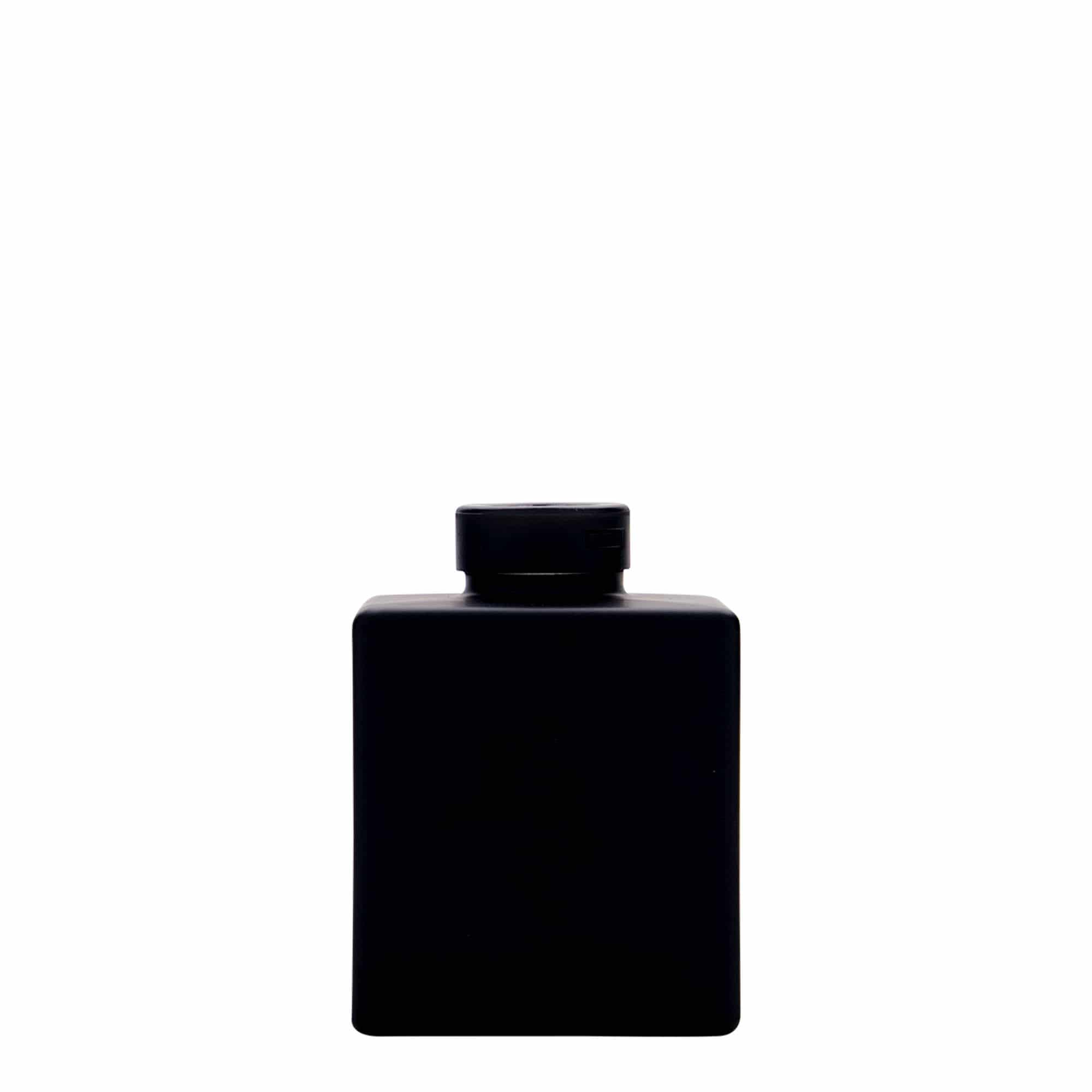 100 ml glass bottle 'Cube', square, black, opening: cork