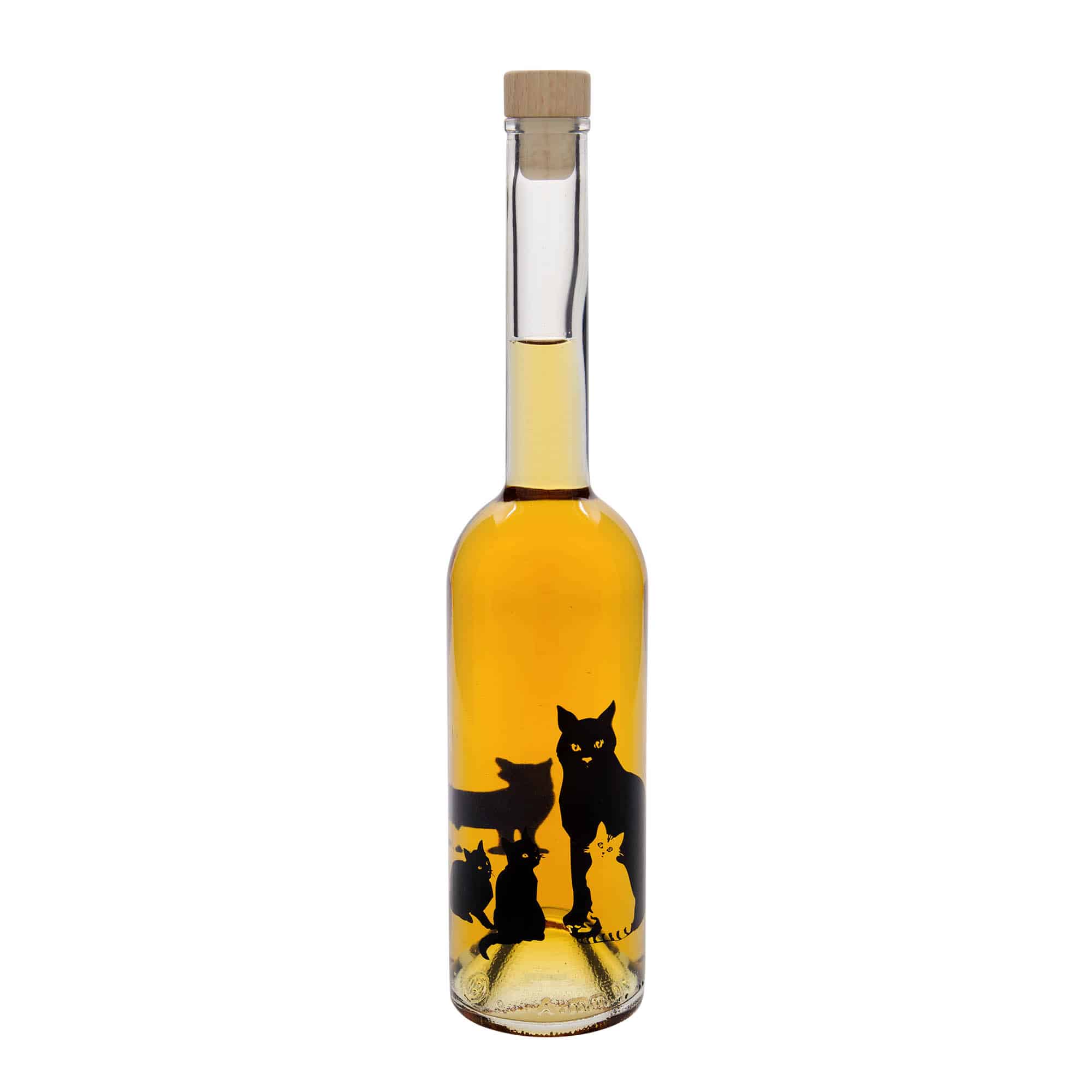 500 ml glass bottle 'Opera', print: cats, closure: cork