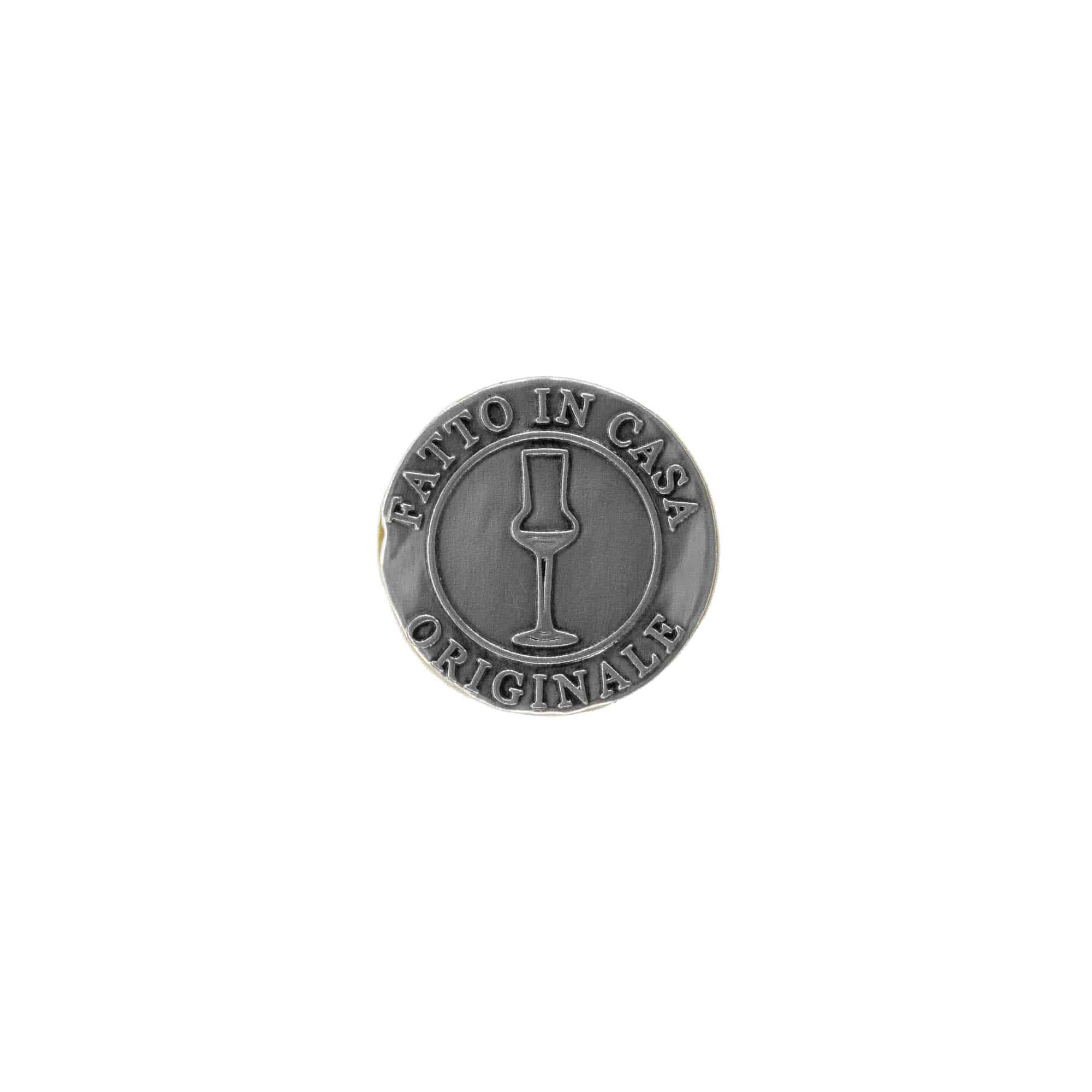 Tin label 'Fatto in Casa', round, metal, silver