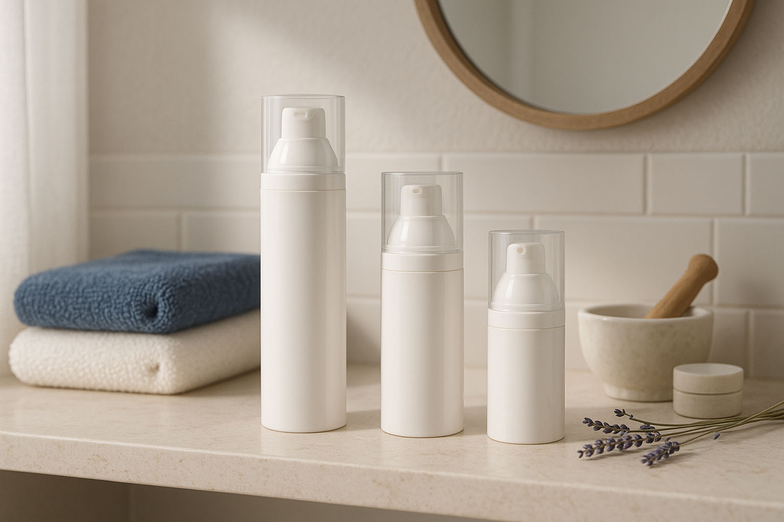 Airless Dispenser Pump Head 'Mezzo', PP Plastic, White Airless Dispenser Pump Head 'Mezzo', PP Plastic, White