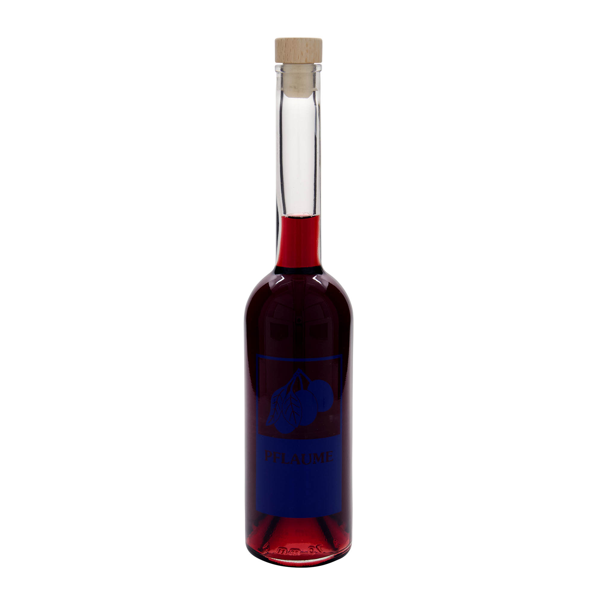 500 ml glass bottle 'Opera', motif: plum, opening: cork