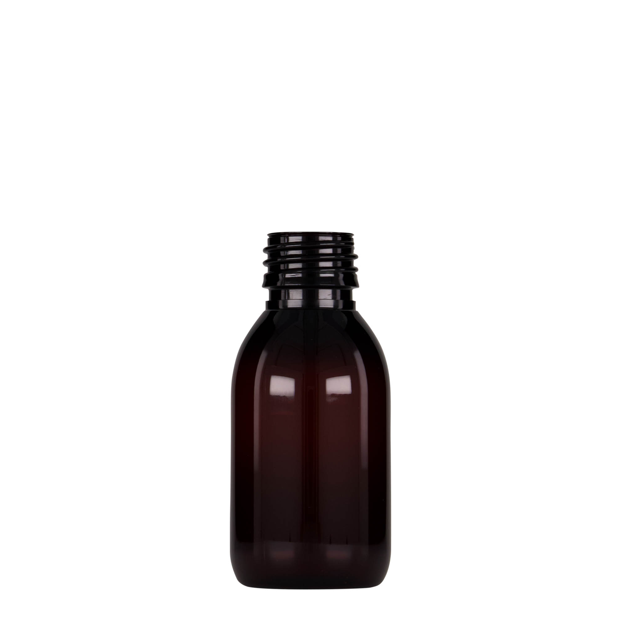 100 ml PET medical bottle, brown, plastic, opening: PP 28 100 ml PET medical bottle, brown, plastic, opening: PP 28