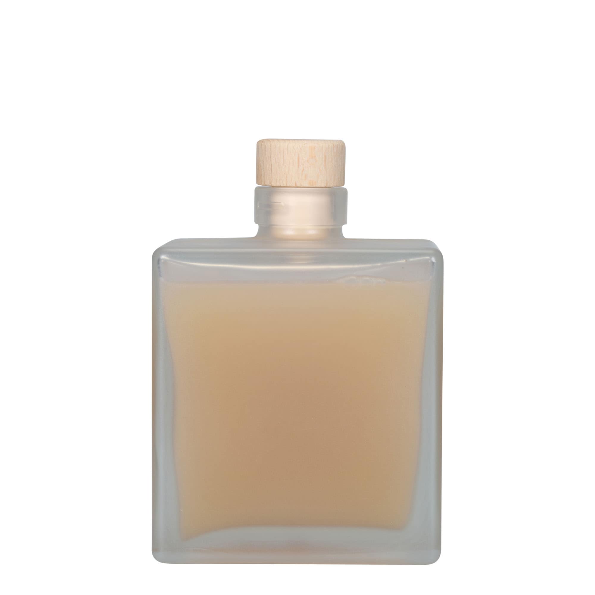 500 ml glass bottle 'Cube', square, frosted, opening: cork