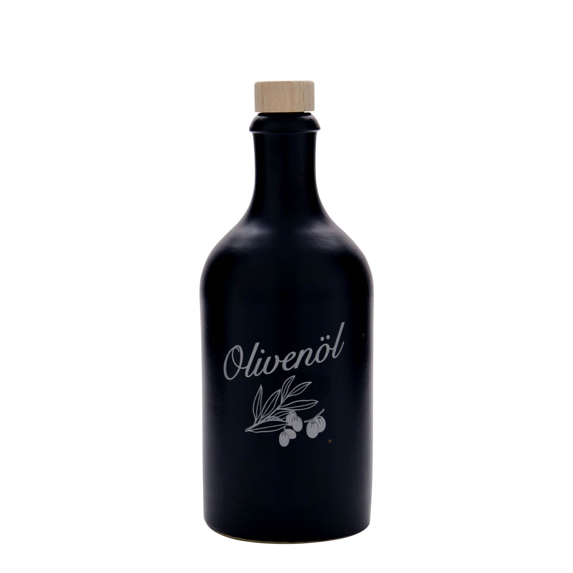 500 ml earthenware jug, motif: olive oil, stoneware, black, opening: cork