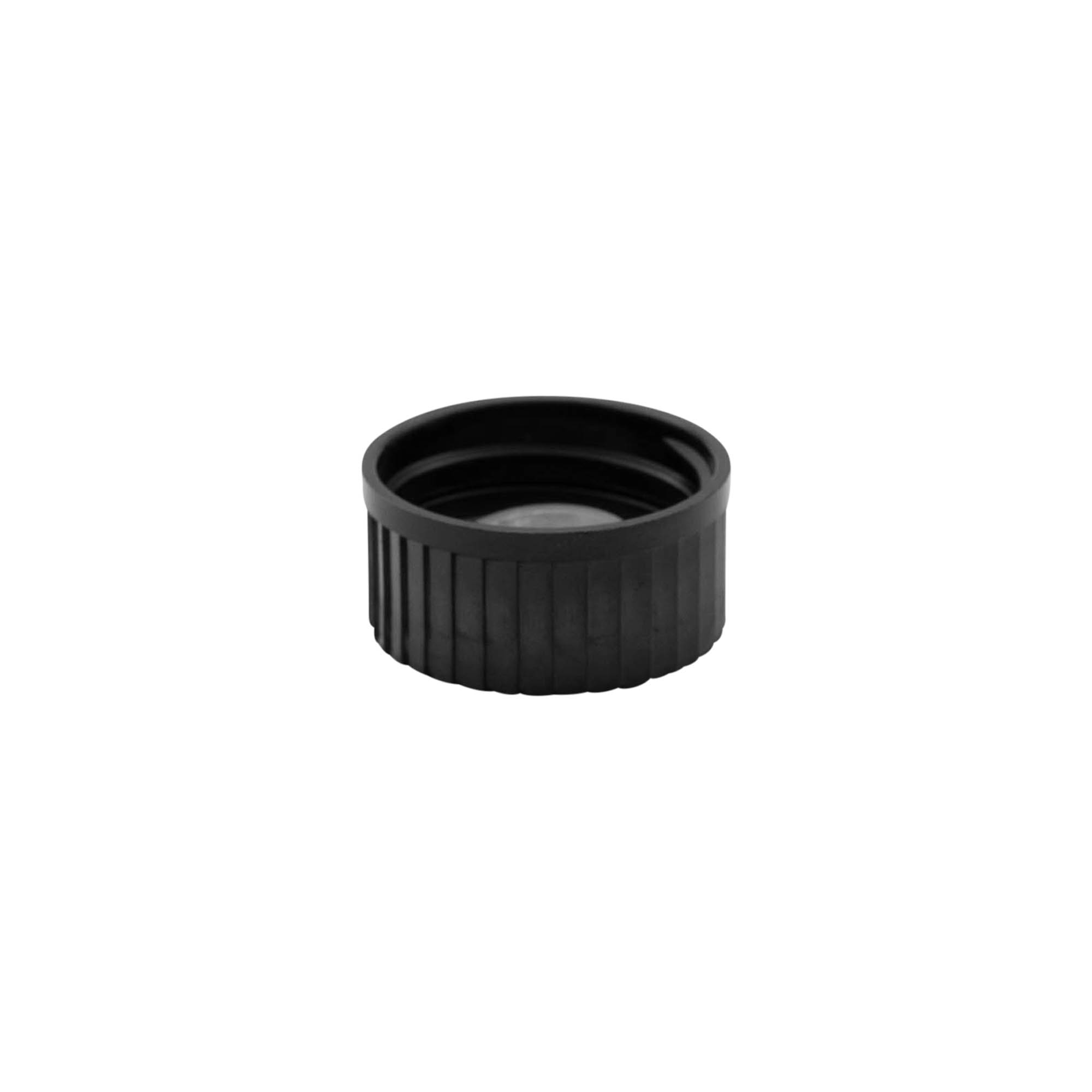 Screw cap, HPM plastic, black, for opening: DIN 25 Screw cap, HPM plastic, black, for opening: DIN 25