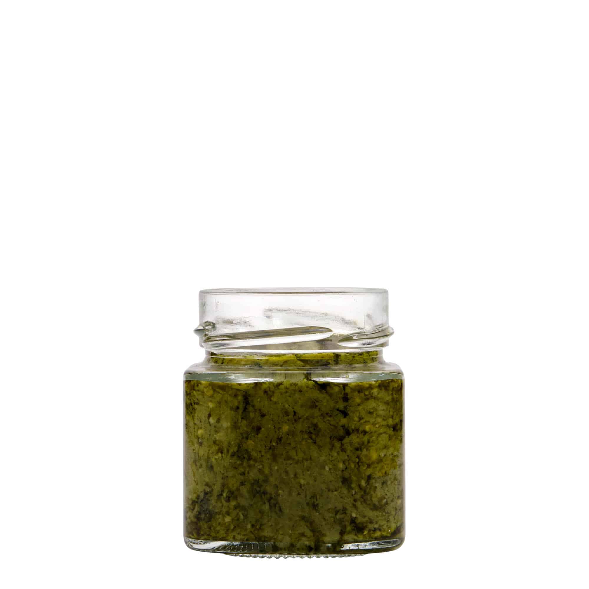 156 ml square glass 'Funny', opening: Deep-Twist-Off (DTO 58)