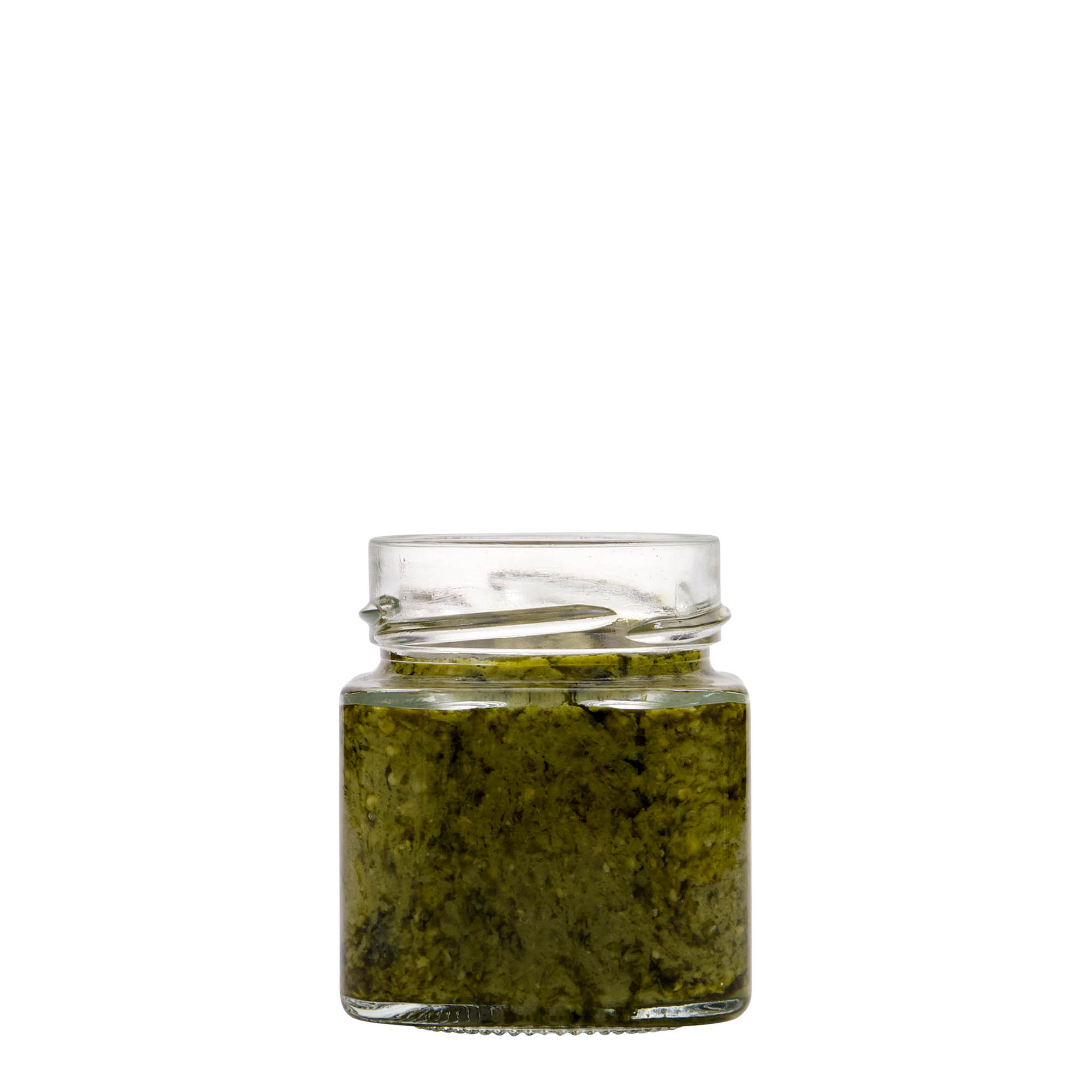 156 ml square glass ‘Funny’, opening: Deep-Twist-off (DTO 58)