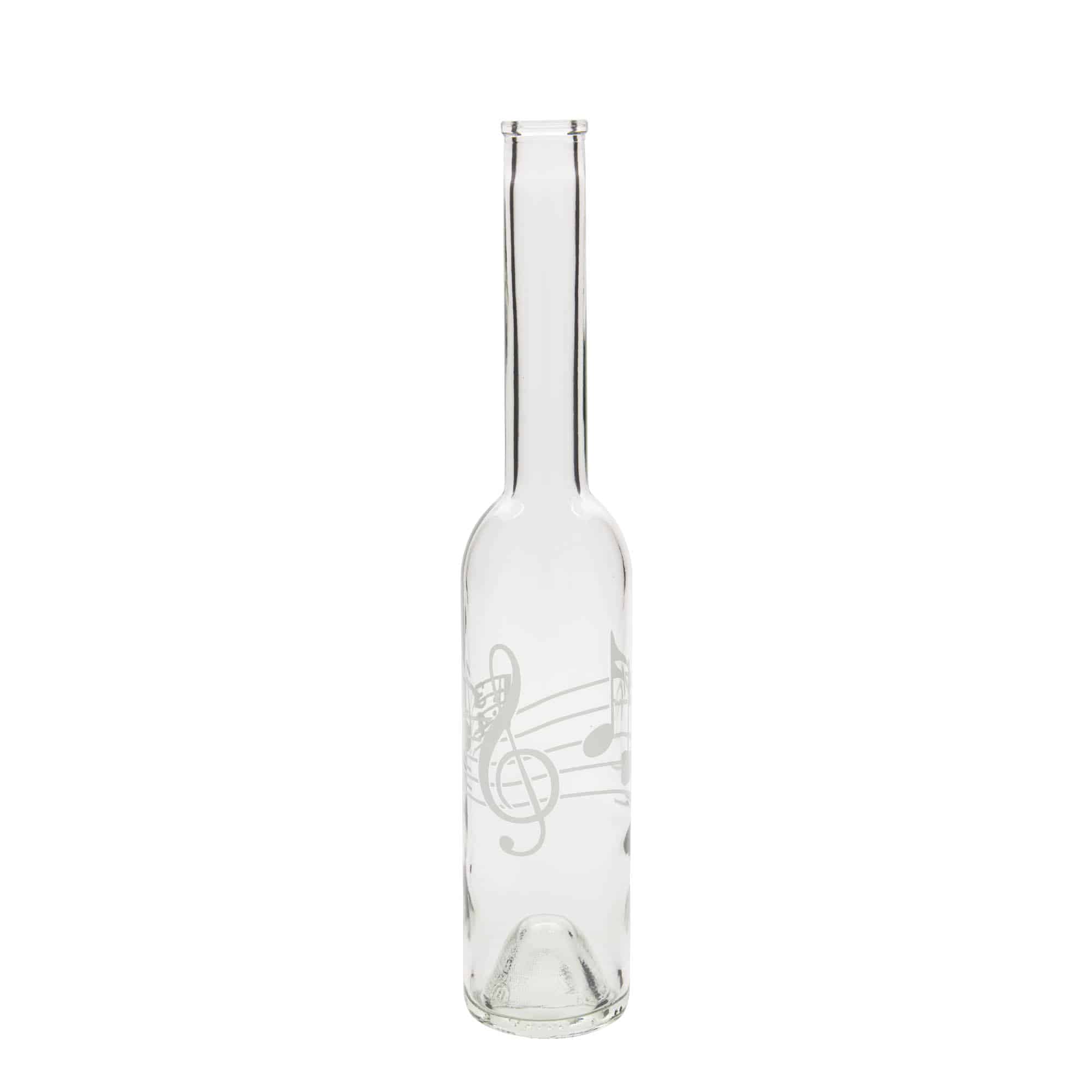 350 ml glass bottle 'Opera', motif: musical notes, opening: cork
