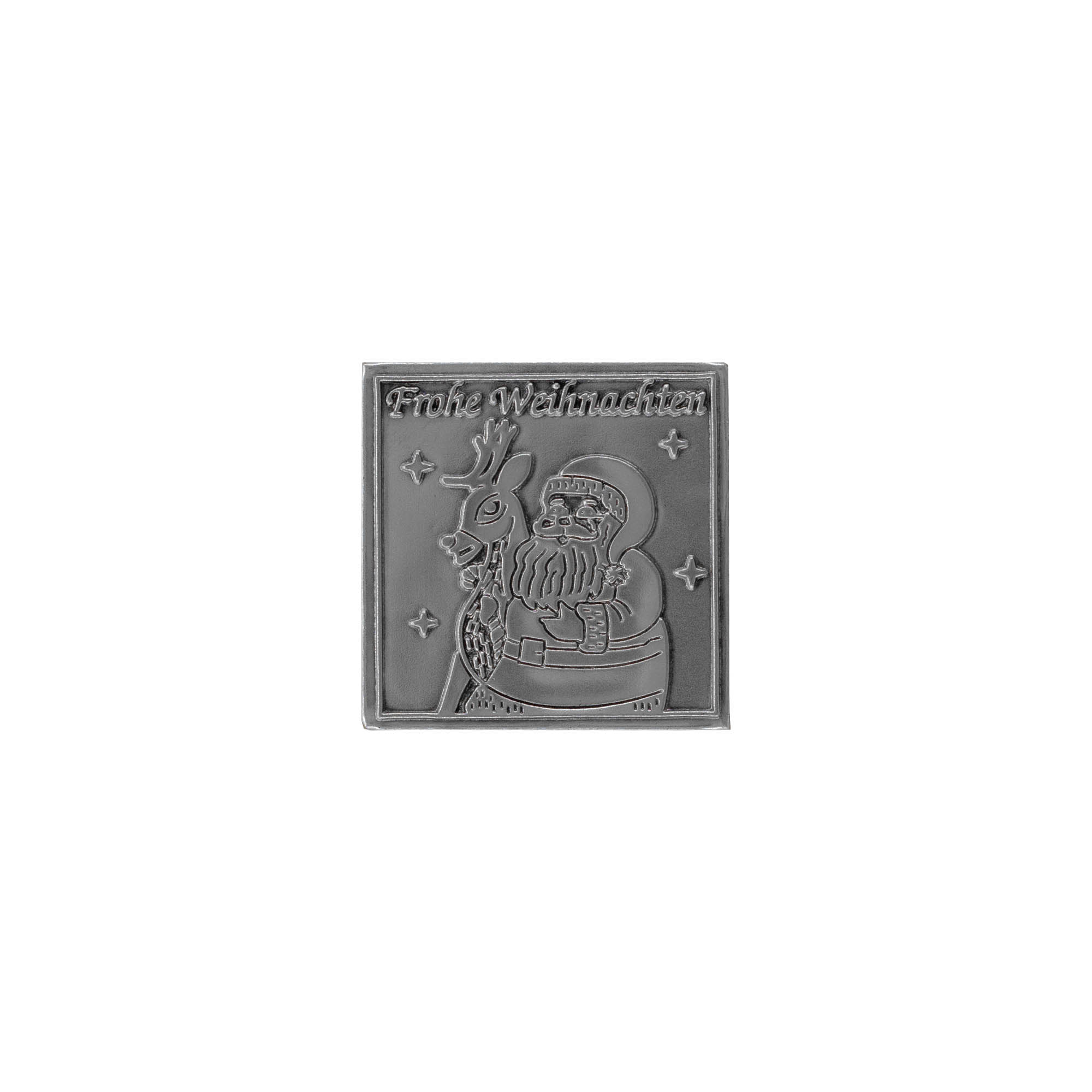 Tin label 'Merry Christmas', square, metal, silver Tin label 'Merry Christmas', square, metal, silver