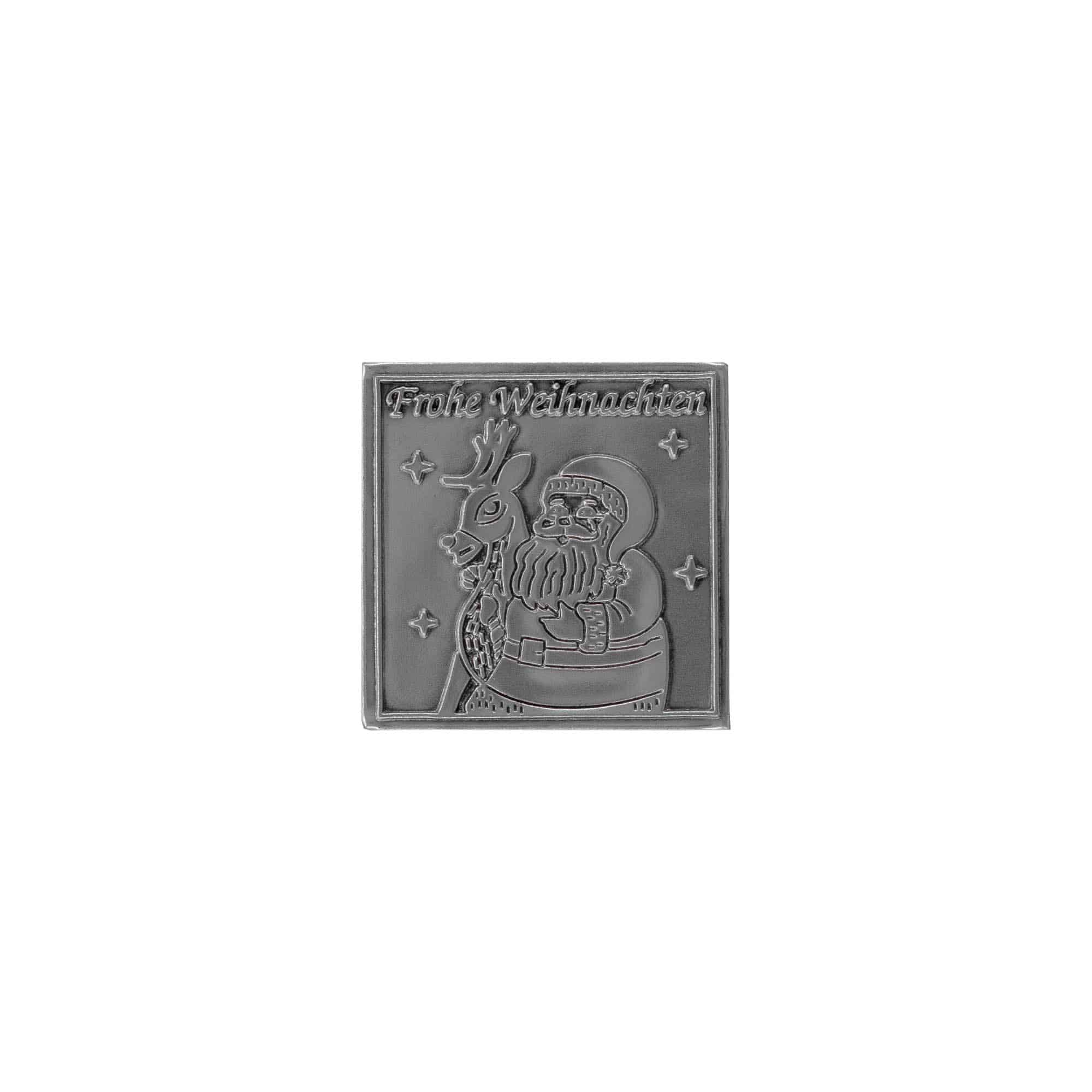 Tin label 'Merry Christmas', square, metal, silver