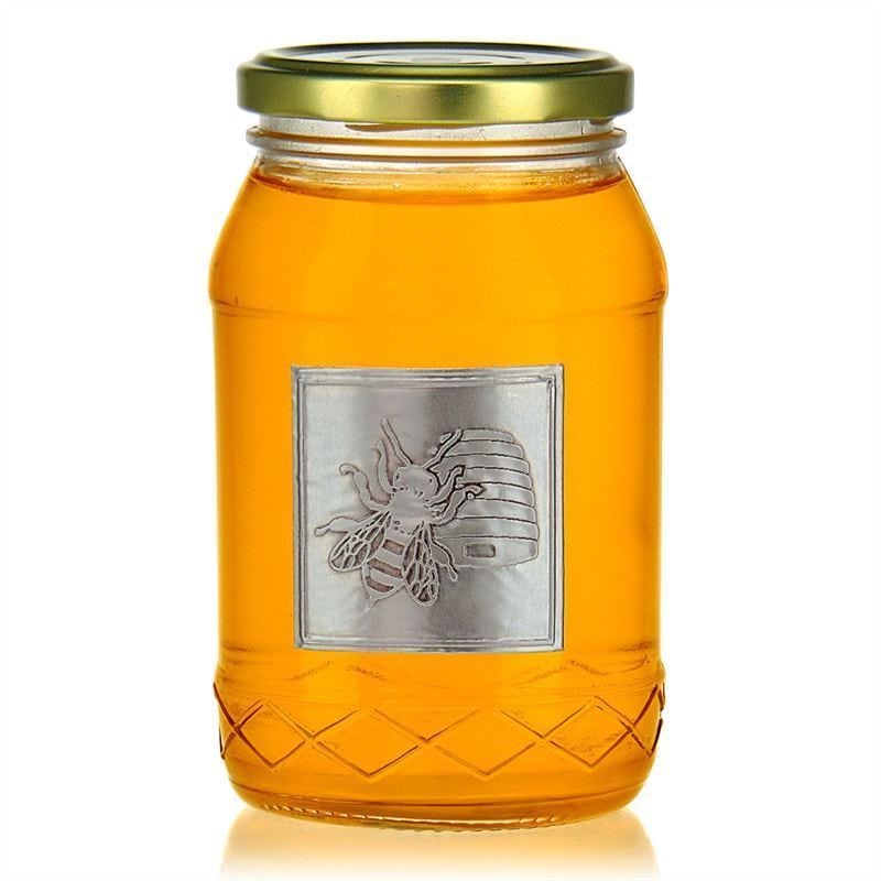 Tin label 'Honey', square, metal, silver