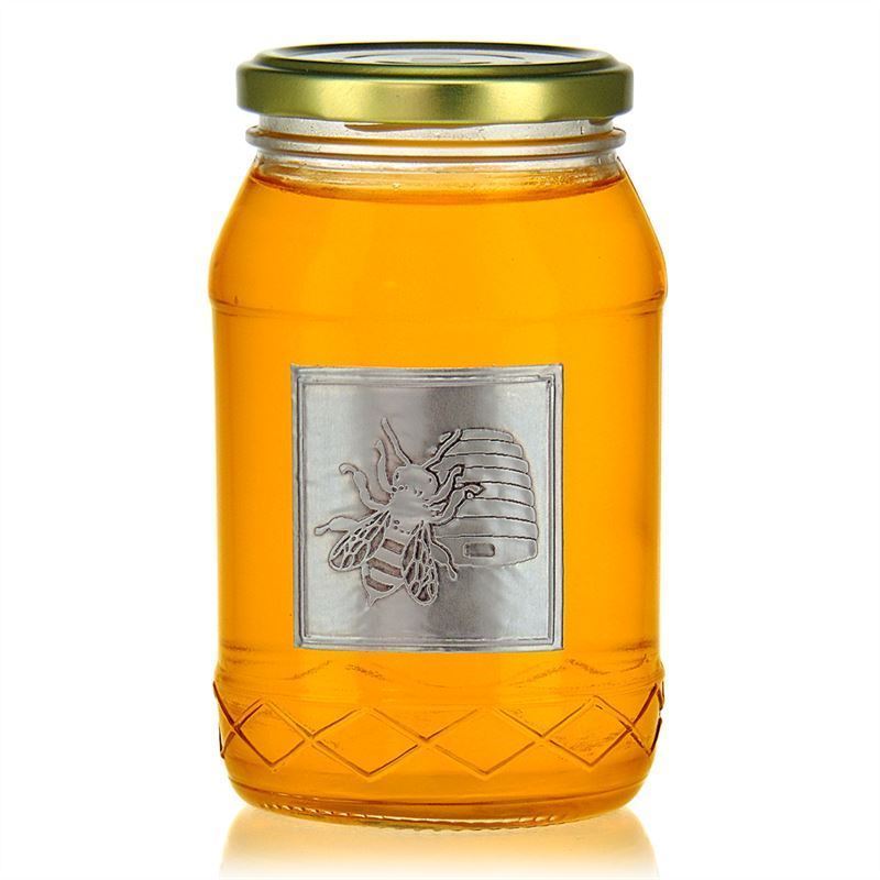 Tin label ‘Honey’, square, metal, silver