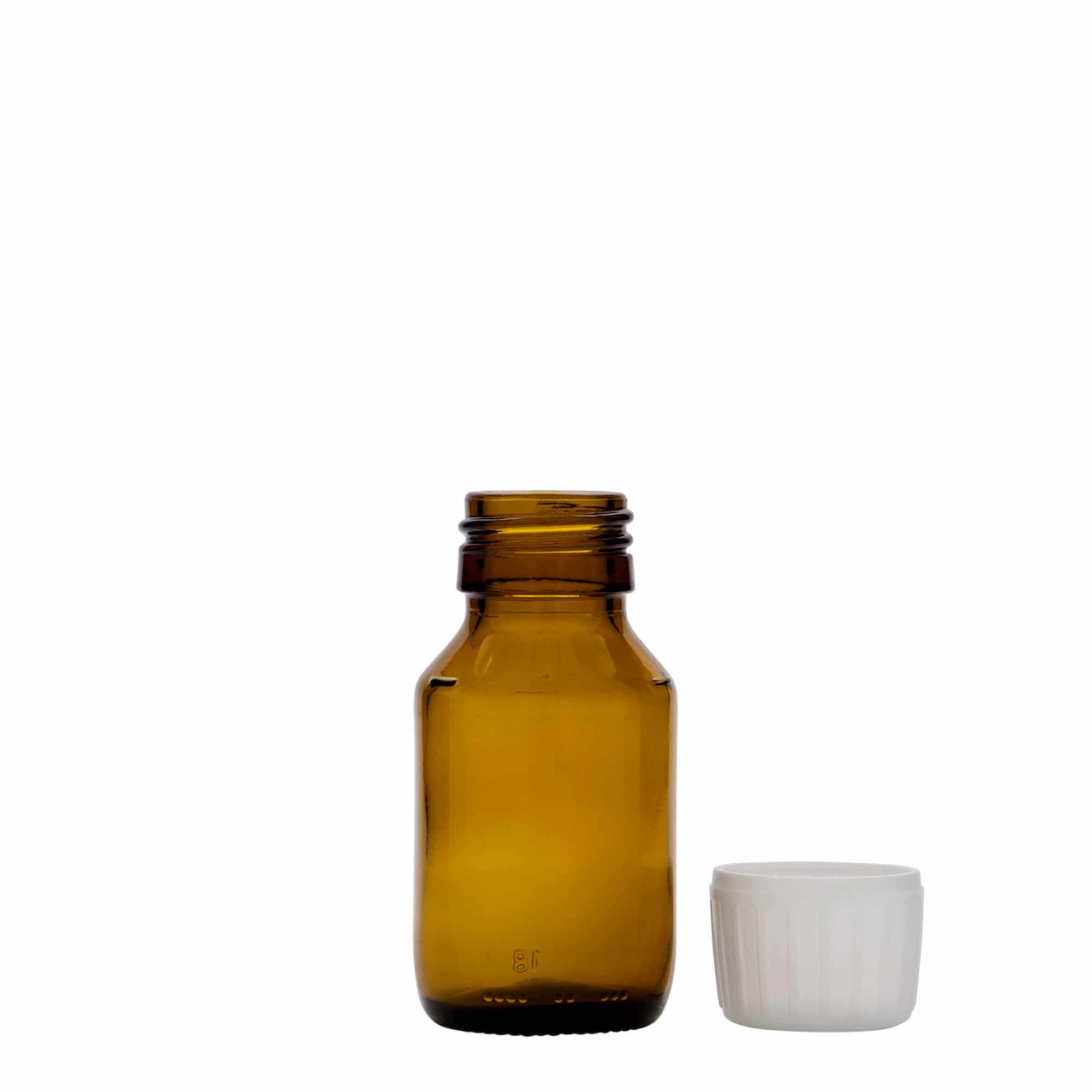 50 ml medical bottle, brown, glass, opening: PP 28