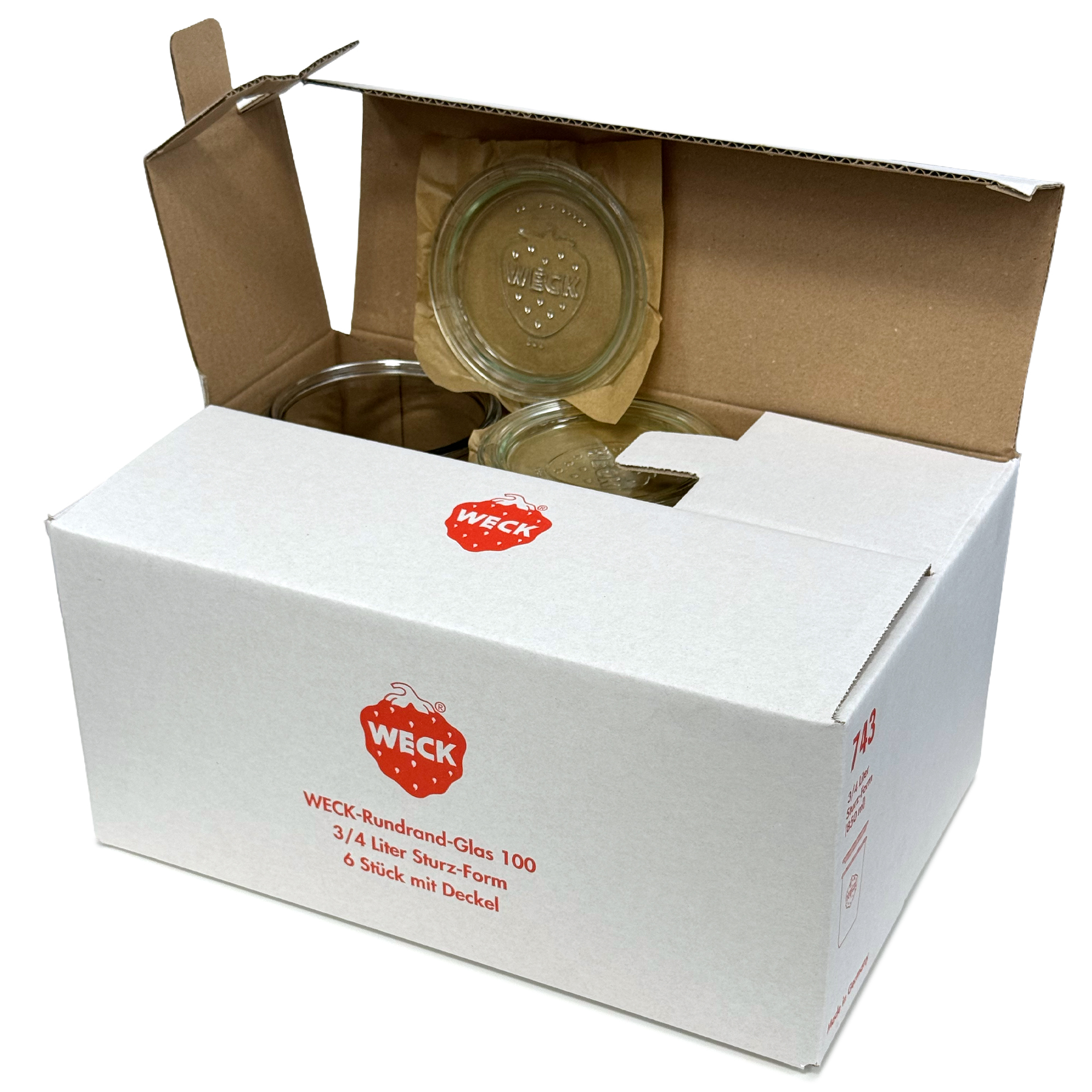 6x 850 ml WECK inverted jar with glass lid RR 100