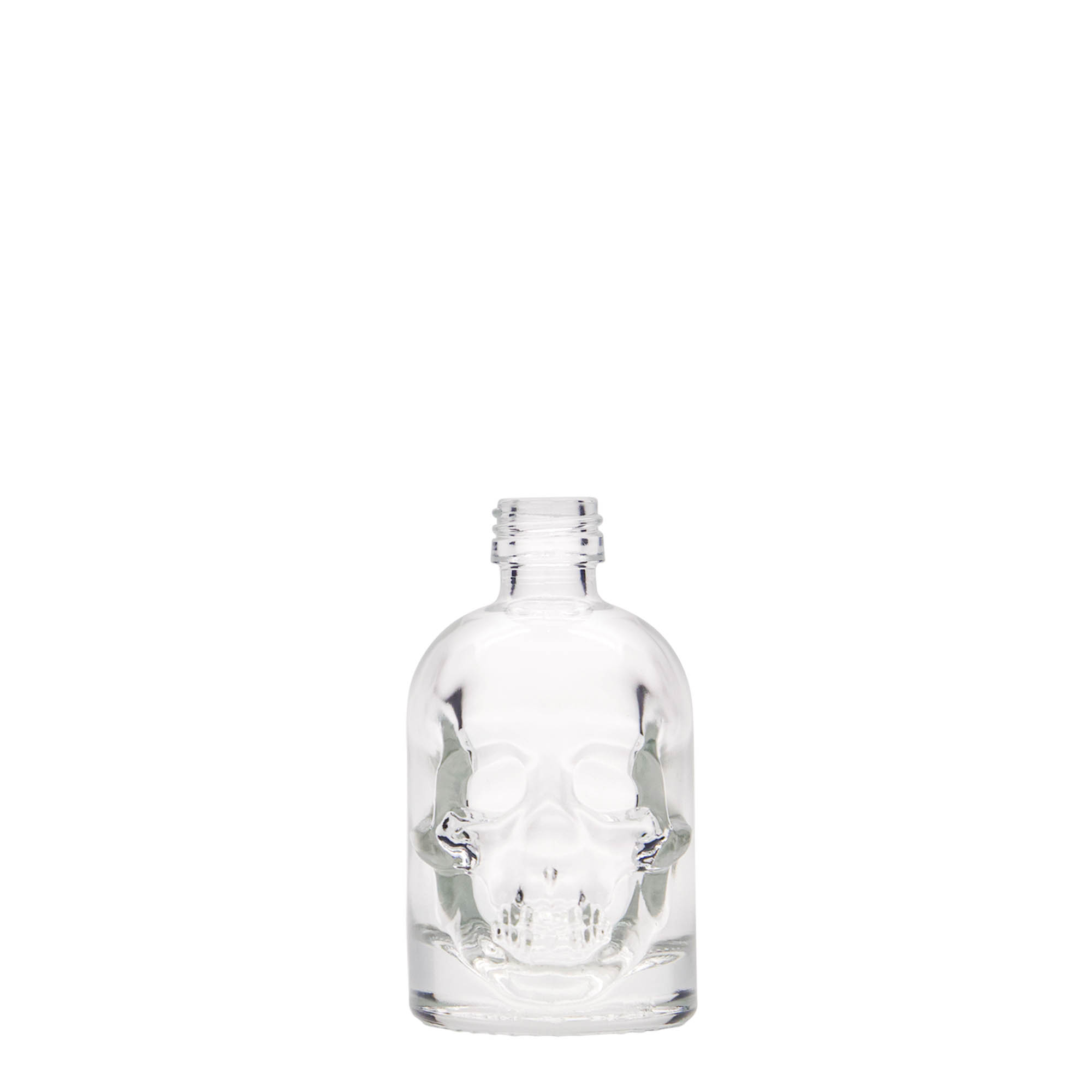 50 ml glass bottle 'Skull', opening: PP 18 50 ml glass bottle 'Skull', opening: PP 18