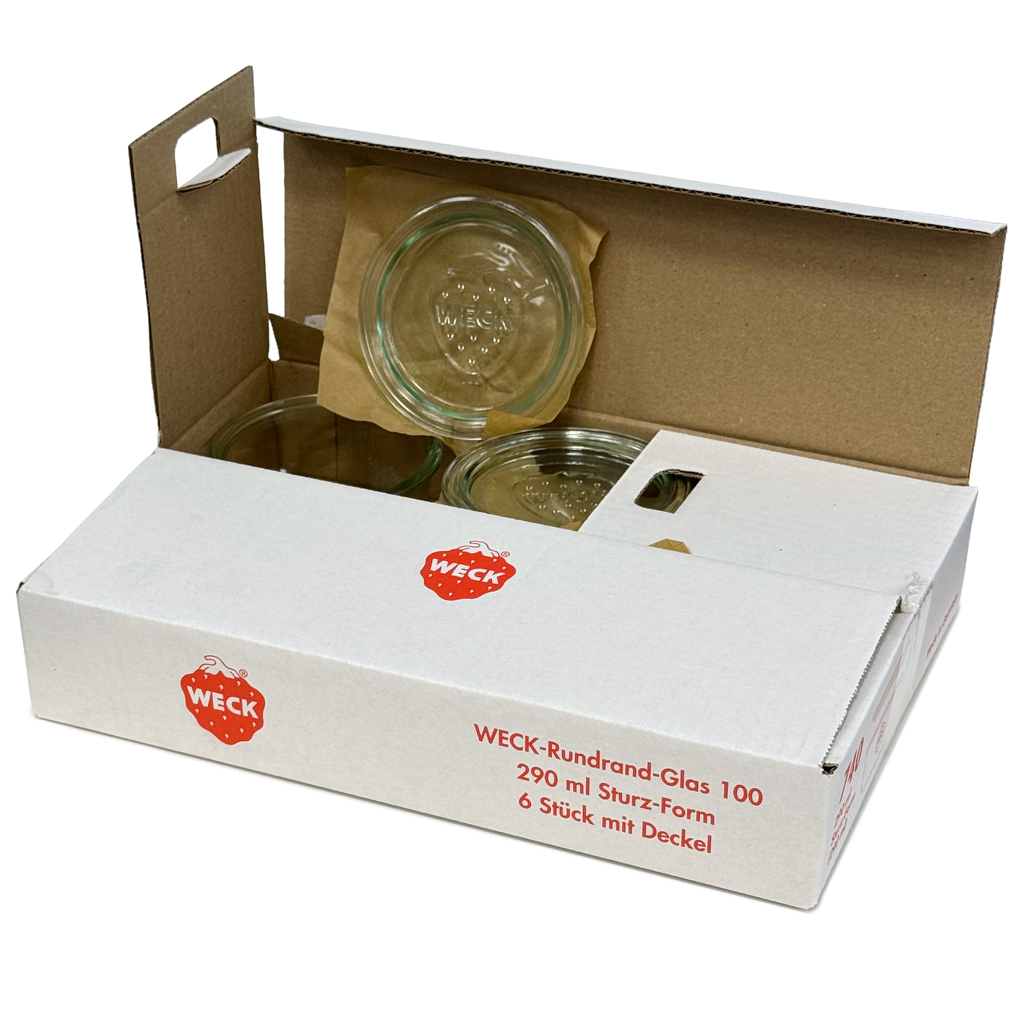 6x 290 ml WECK inverted jar low with glass lid RR 100