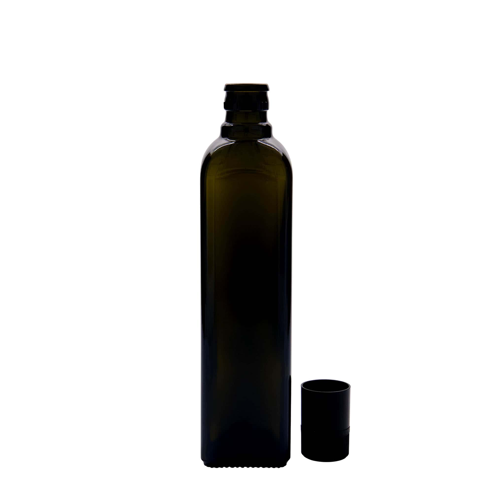 500 ml vinegar/oil bottle 'Quadra', glass, square, antique green, opening: DOP