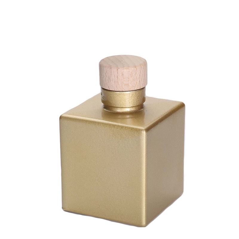 500 ml glass bottle 'Cube', square, gold, closure: cork