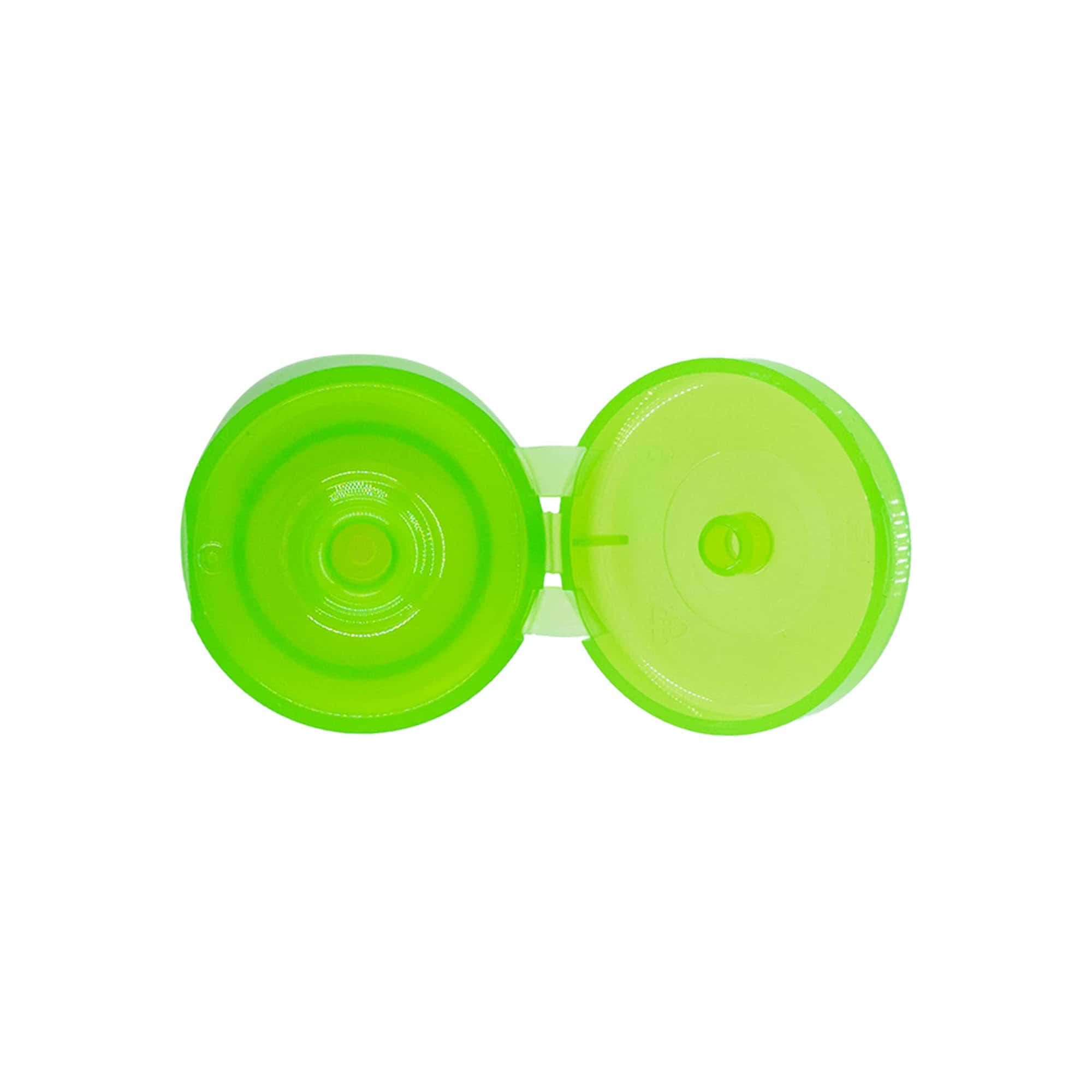 Screw cap with hinge, PP plastic, green, for opening: 24/410