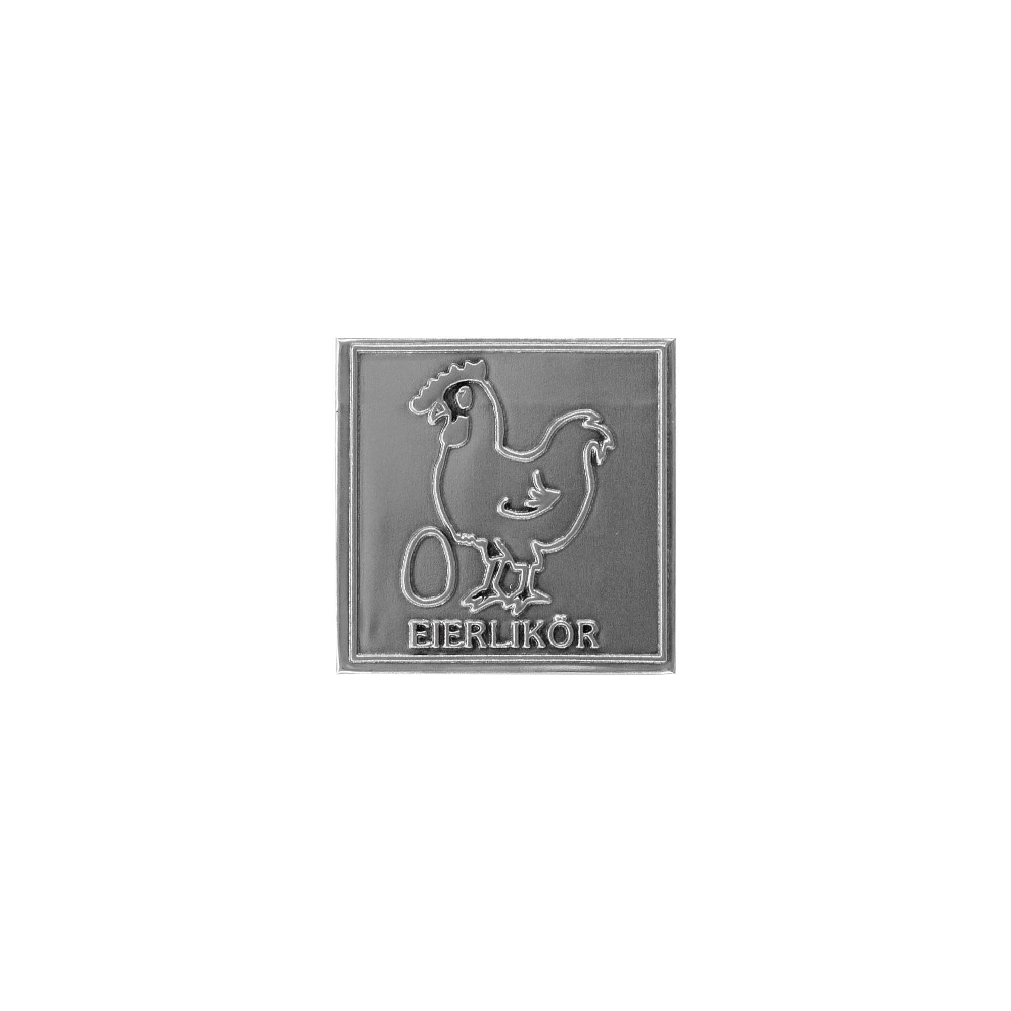 Tin label ‘Egg liqueur’, square, metal, silver