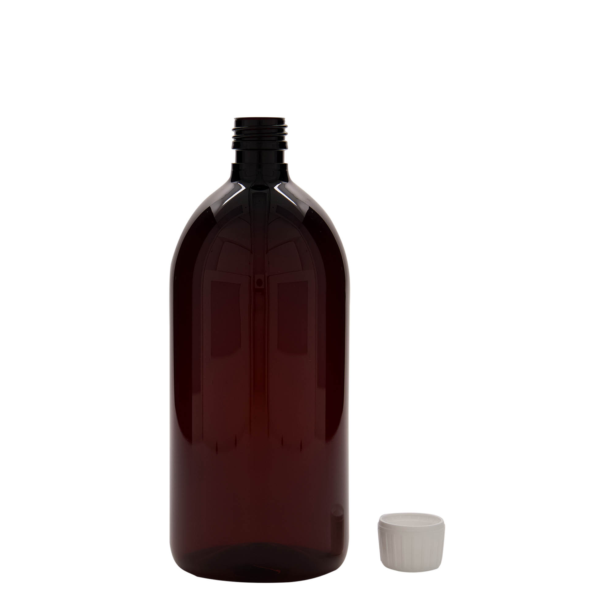 1,000 ml PET medical bottle, brown, plastic, opening: PP 28 1,000 ml PET medical bottle, brown, plastic, opening: PP 28