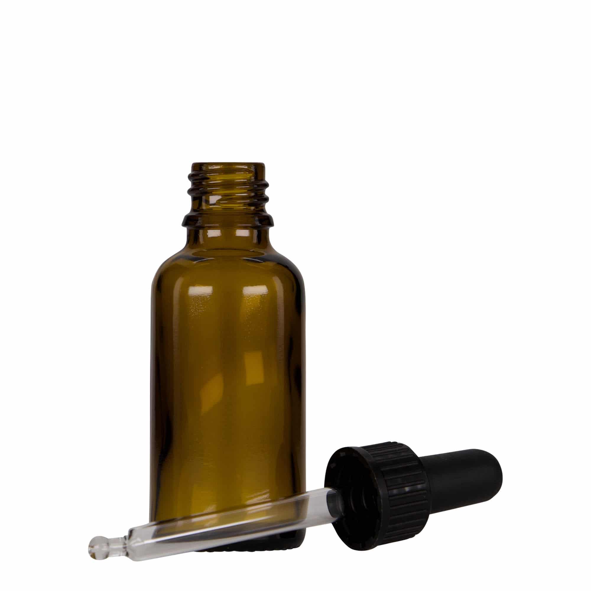 30 ml medicine pipette bottle, glass, brown/black, closure: DIN 18