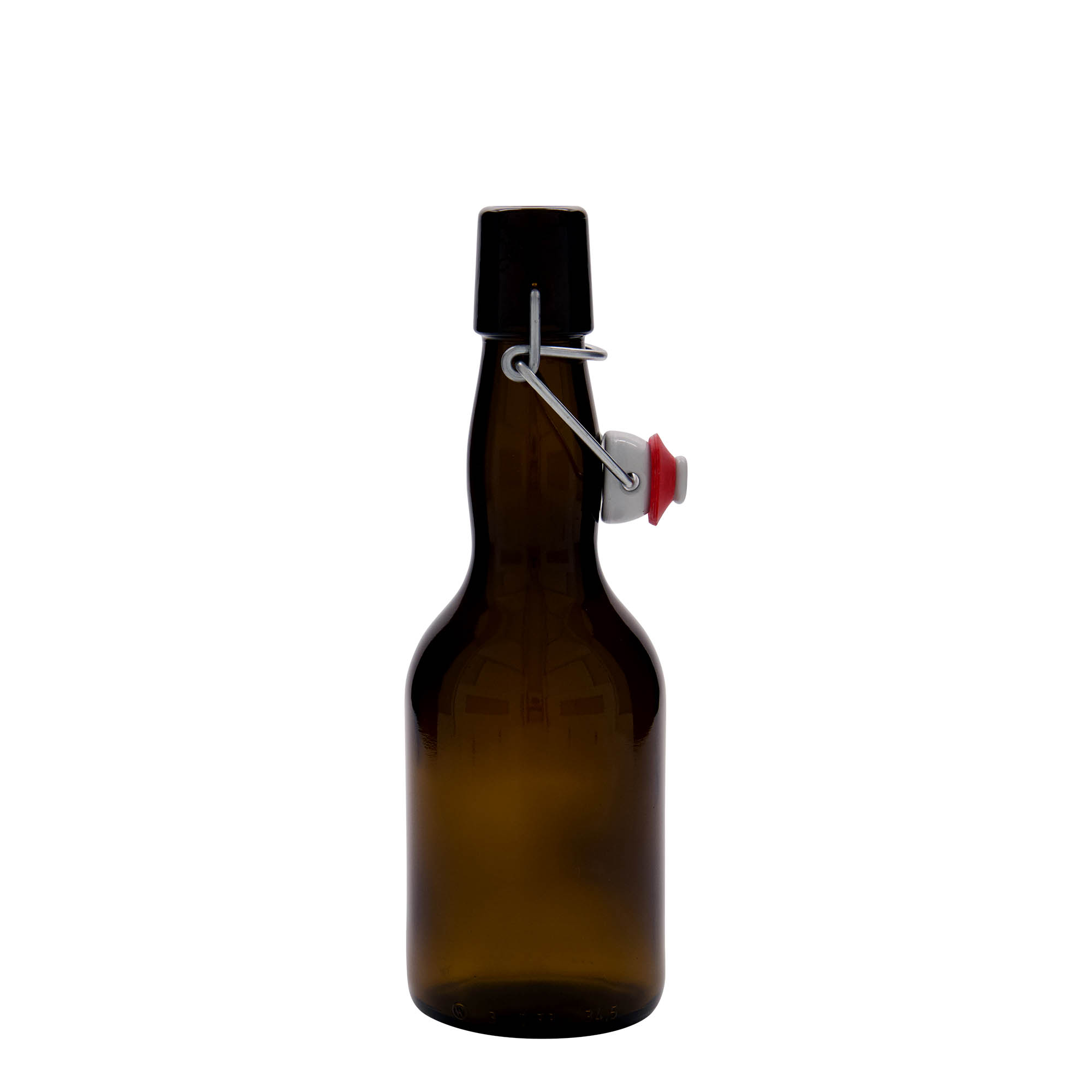 330 ml beer bottle with prunted neck, glass, brown, opening: swing top closure 330 ml beer bottle with prunted neck, glass, brown, opening: swing top closure