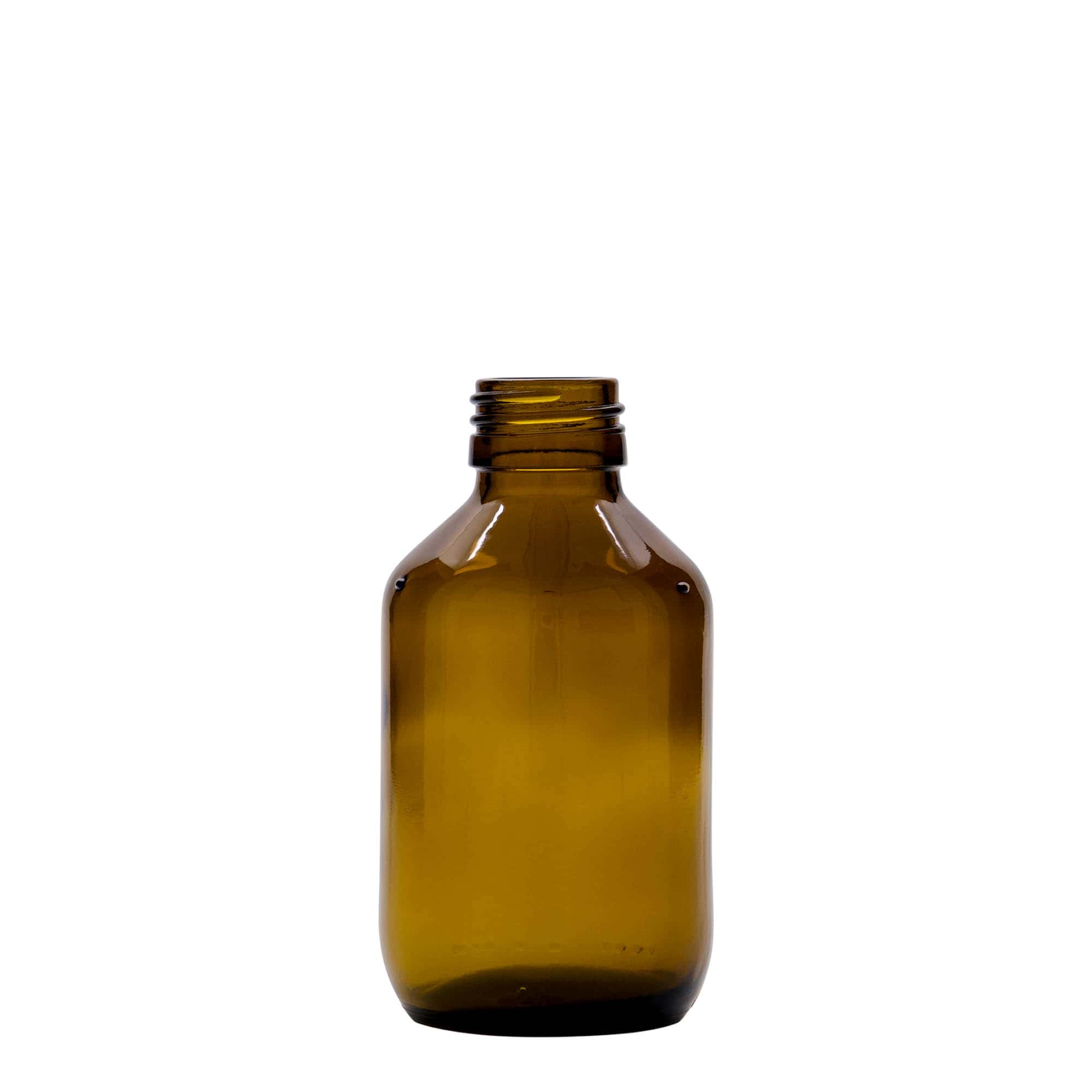 150 ml medical bottle, brown, glass, opening: PP 28