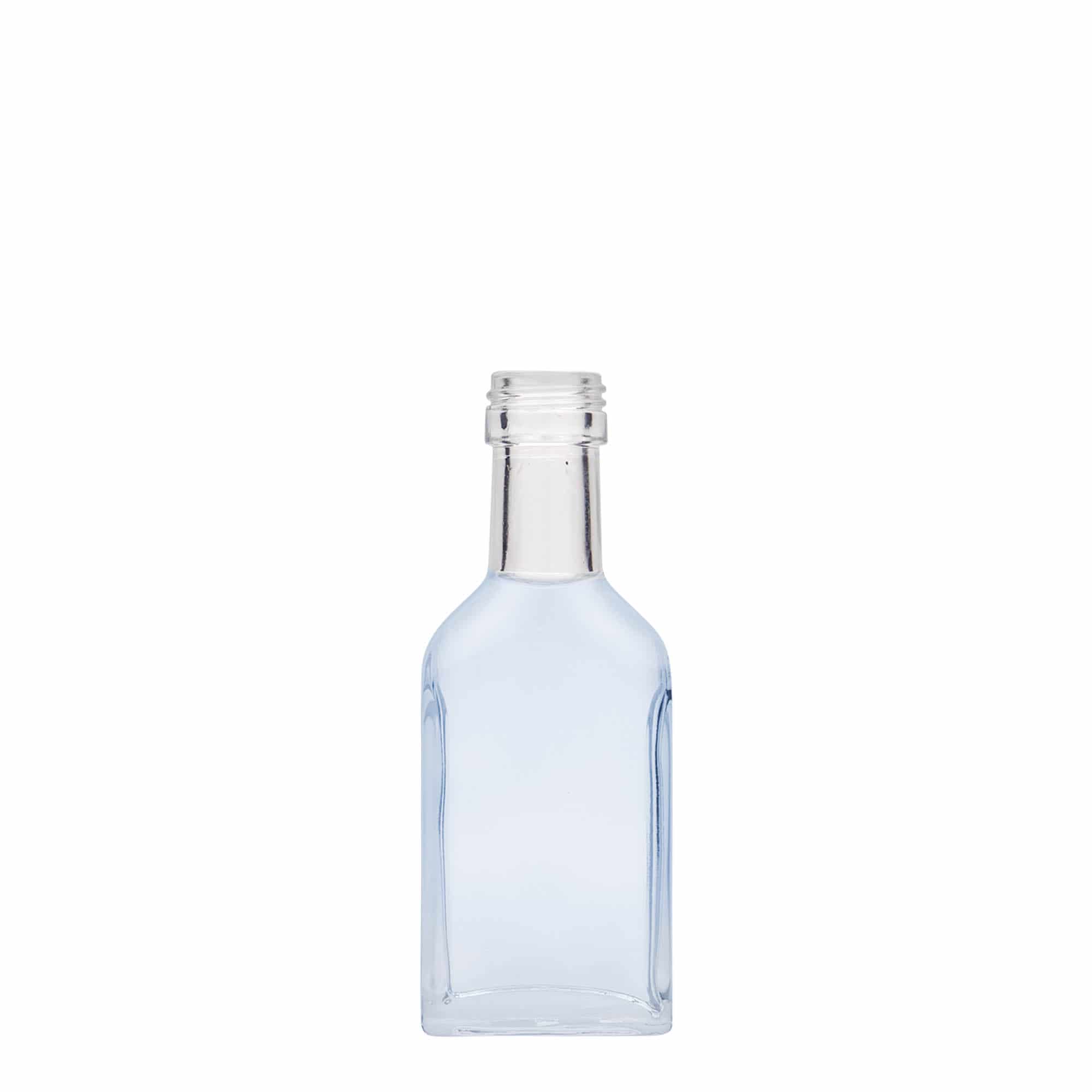 40 ml pocket bottle long neck, rectangular, glass, opening: PP 22