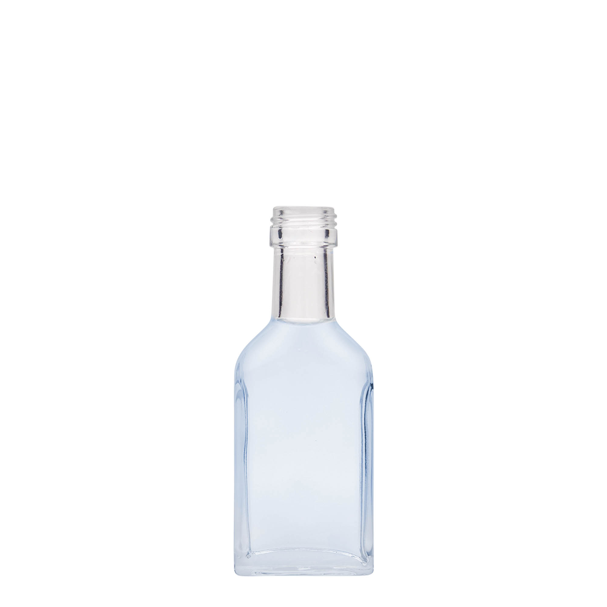 40 ml pocket bottle long neck, rectangular, glass, opening: PP 22